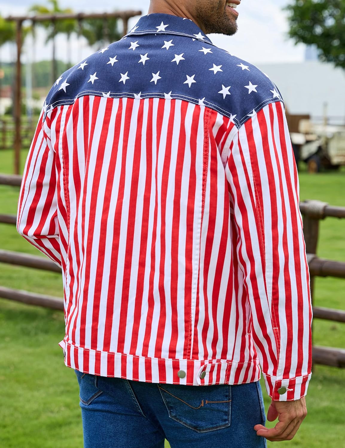 Bindefon Festival Print Jacket for Men Trucker Unlined Coats Button Down Collar Tops