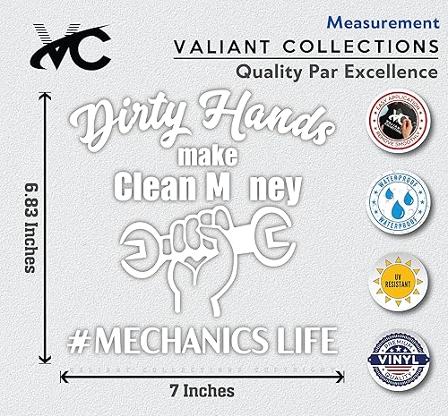 Miniatura 6 de Calcomanía de Mechanic Life - Vinilo Dirty Hands Make Clean Money Sticker para automóvil, camión y camioneta - Uso en interiores y exteriores para