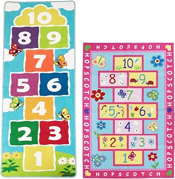 HUAHOO Pink Girls Rug Pink Kids Rug hopscotch Rug Childrens Rugs