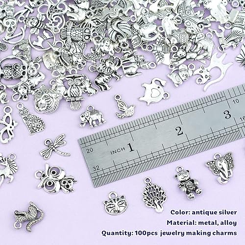 Miniatura 3 de JIALEEY Wholesale 100 PCS Mixed No Repeated Silver Pewter Smooth Metal Charms Pendants DIY for Necklace Bracelet Dangle Jewelry Making and Crafting,
