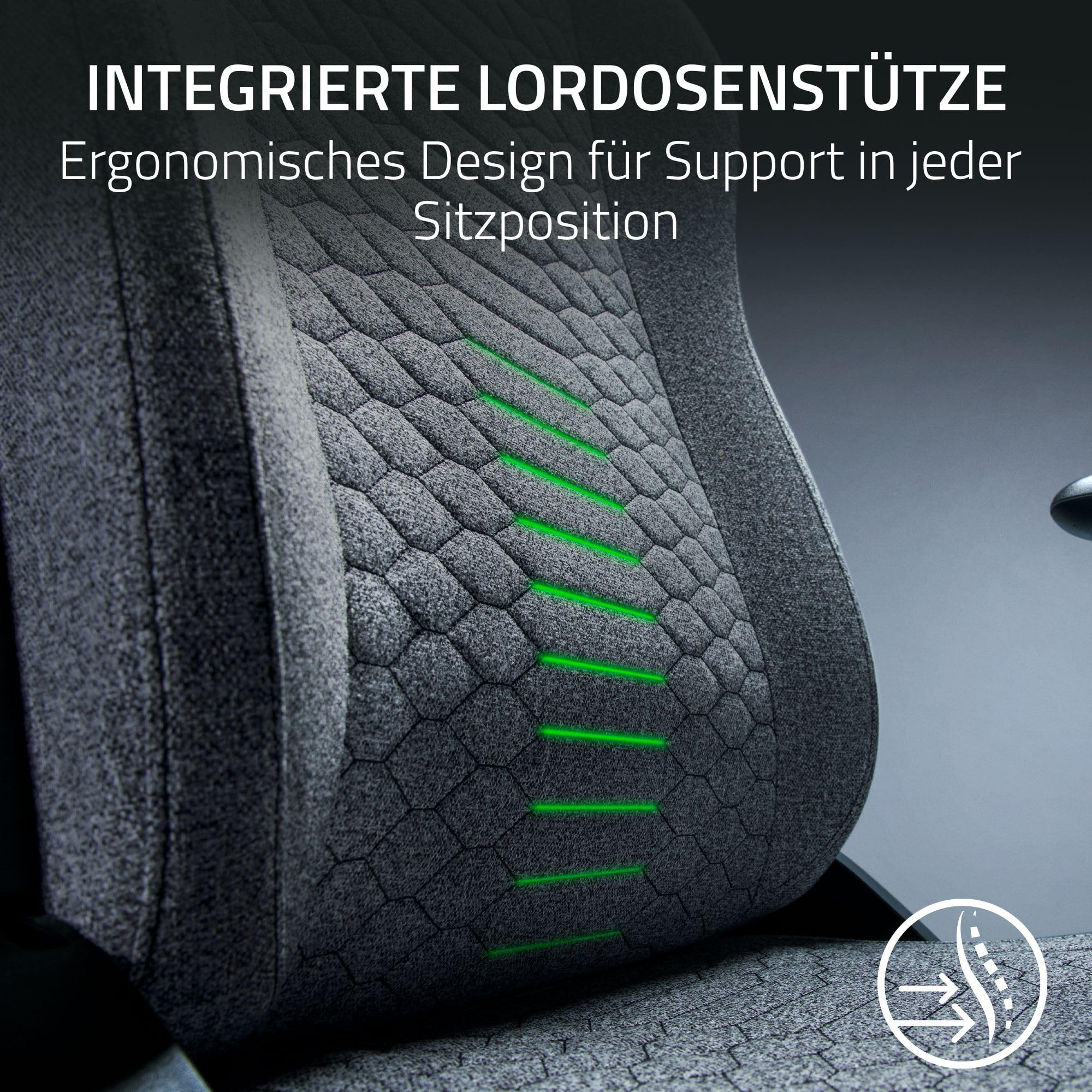 Razer Iskur V2 X - Basis-Gaming-Stuhl mit integrierter Lendenwirbelstütze (hochverdichtete Schaumstoffpolster, 2D-Armlehnen, weicher Stoff) Grau