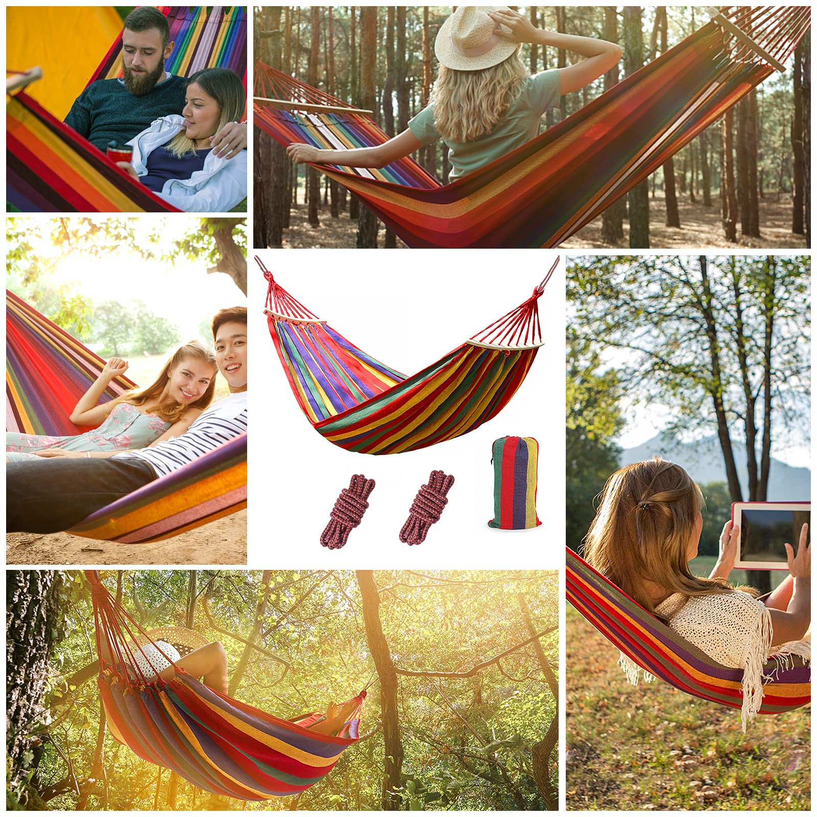 Amaca per esterni, in cotone, 190 x 150 cm, per campeggio, portata fino a 150 kg, per esterni, portatile, traspirante, con borsa per il trasporto, per campeggio, giardino, terrazza