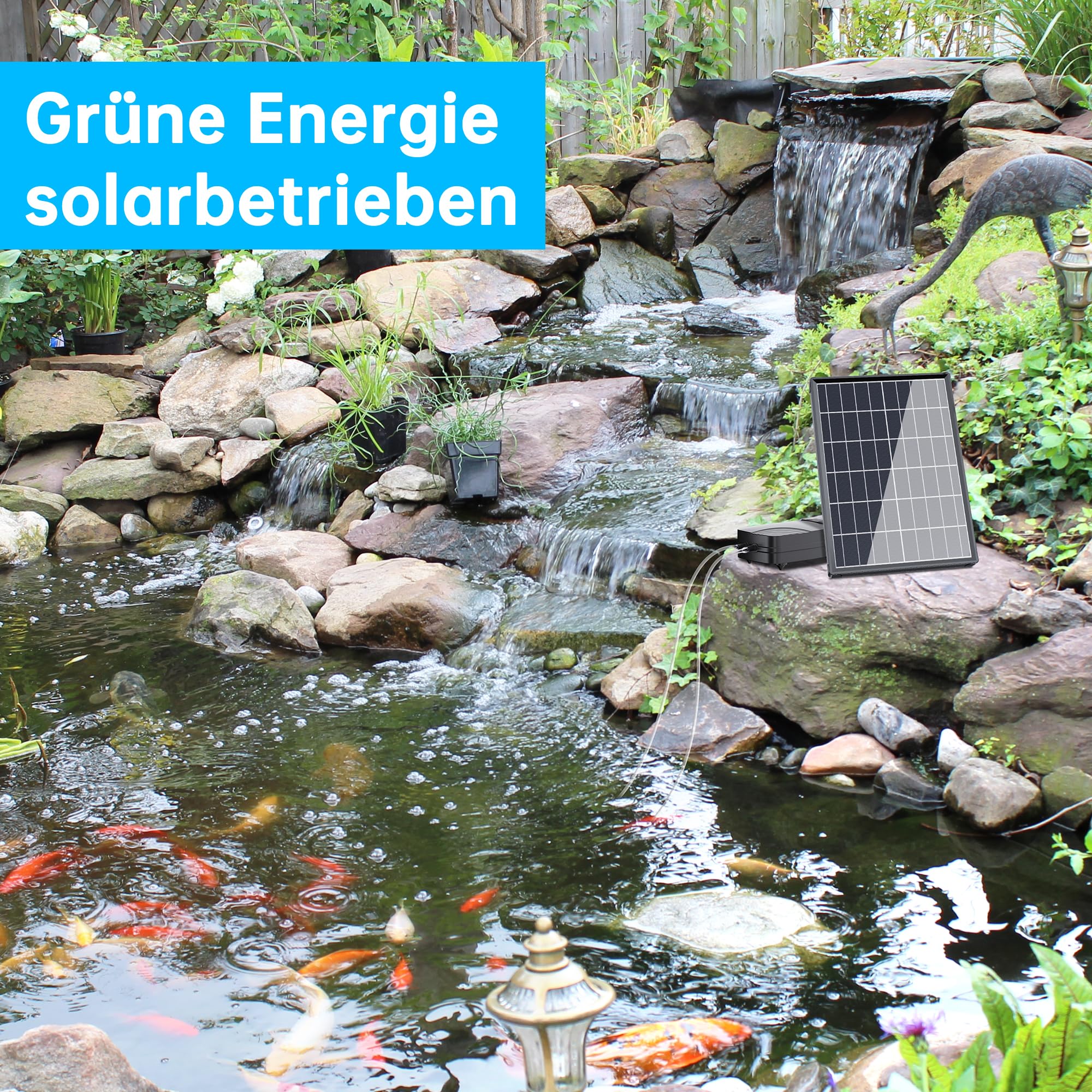 Biling Solar Aireador de Estanque de 8W para Estanques Grandes, 4400mAh Aireador de Estanque, Bomba de Oxígeno Solar para Estanques, Acuarios, Bomba de Aire para Estanque de Oxígeno