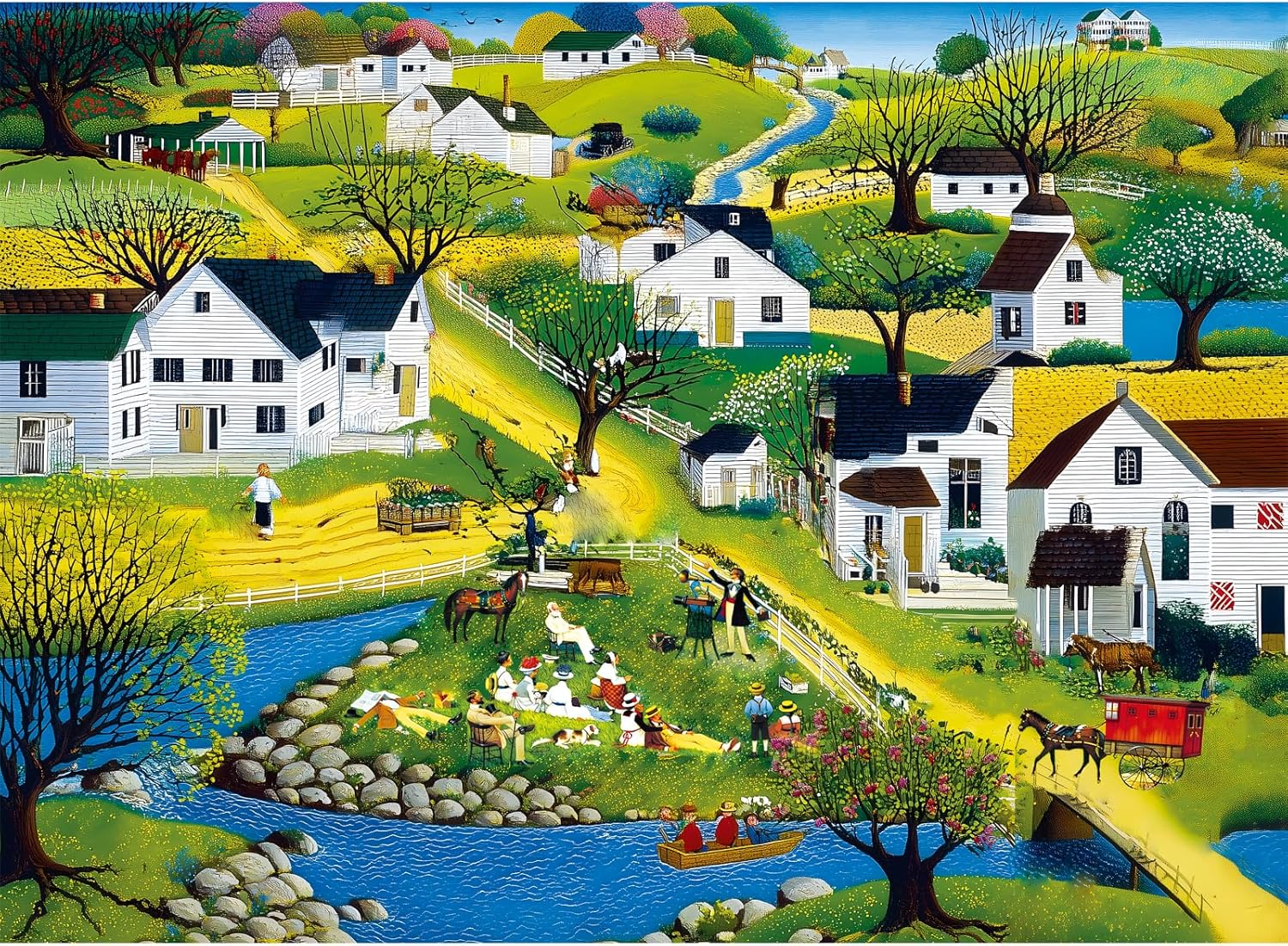500 Piece Puzzle for Adults | Seaside Village Puzzle |Recycled Cardboard White Villa Jigsaw Puzzles 500 Pieces |Challenging America Town Folk Art Puzzles Perfect for Game Nights Best Xmas Gift 20.5*15
