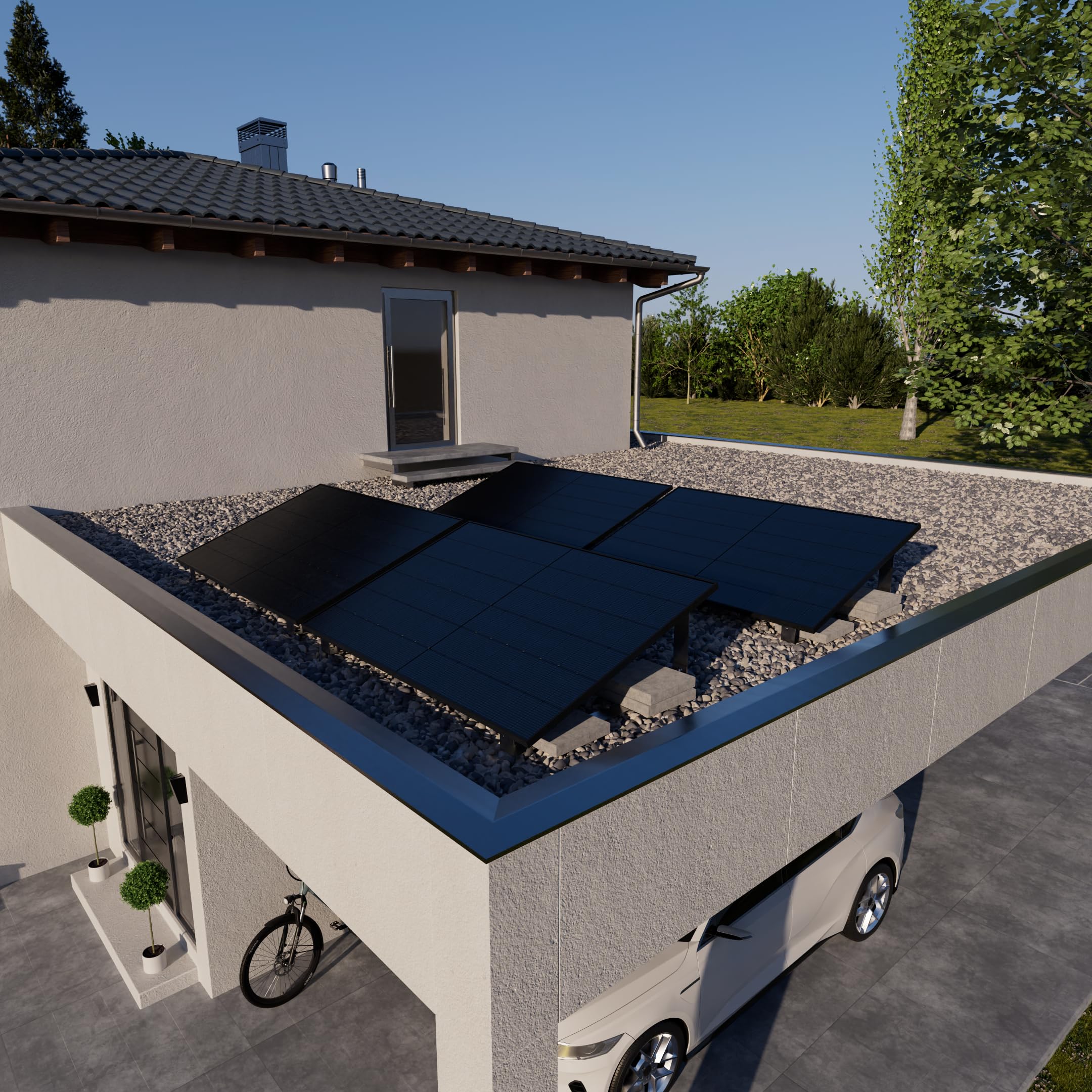 Kleines Kraftwerk 2000W Balkonkraftwerk XL Flachdach-Halterung – 800W Wechselrichter mit WiFi & Bluetooth, 4×500W bifaziale Solarmodule, 15 m Kabel – Solaranlage Komplettset Balkon