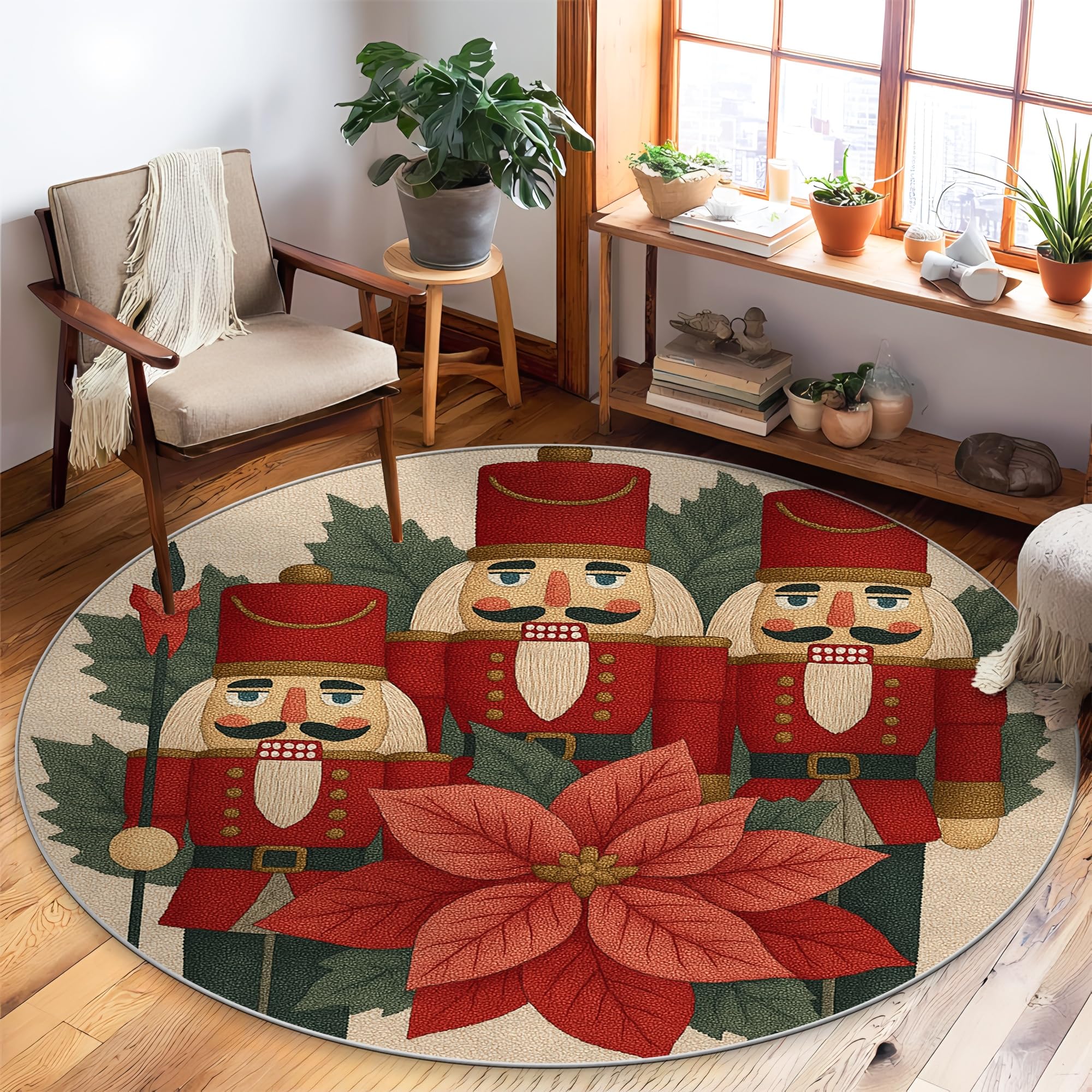Tapis Casse-Noisette de Noël festif 1,5x1,5m antidérapant pour le salon et la chambre