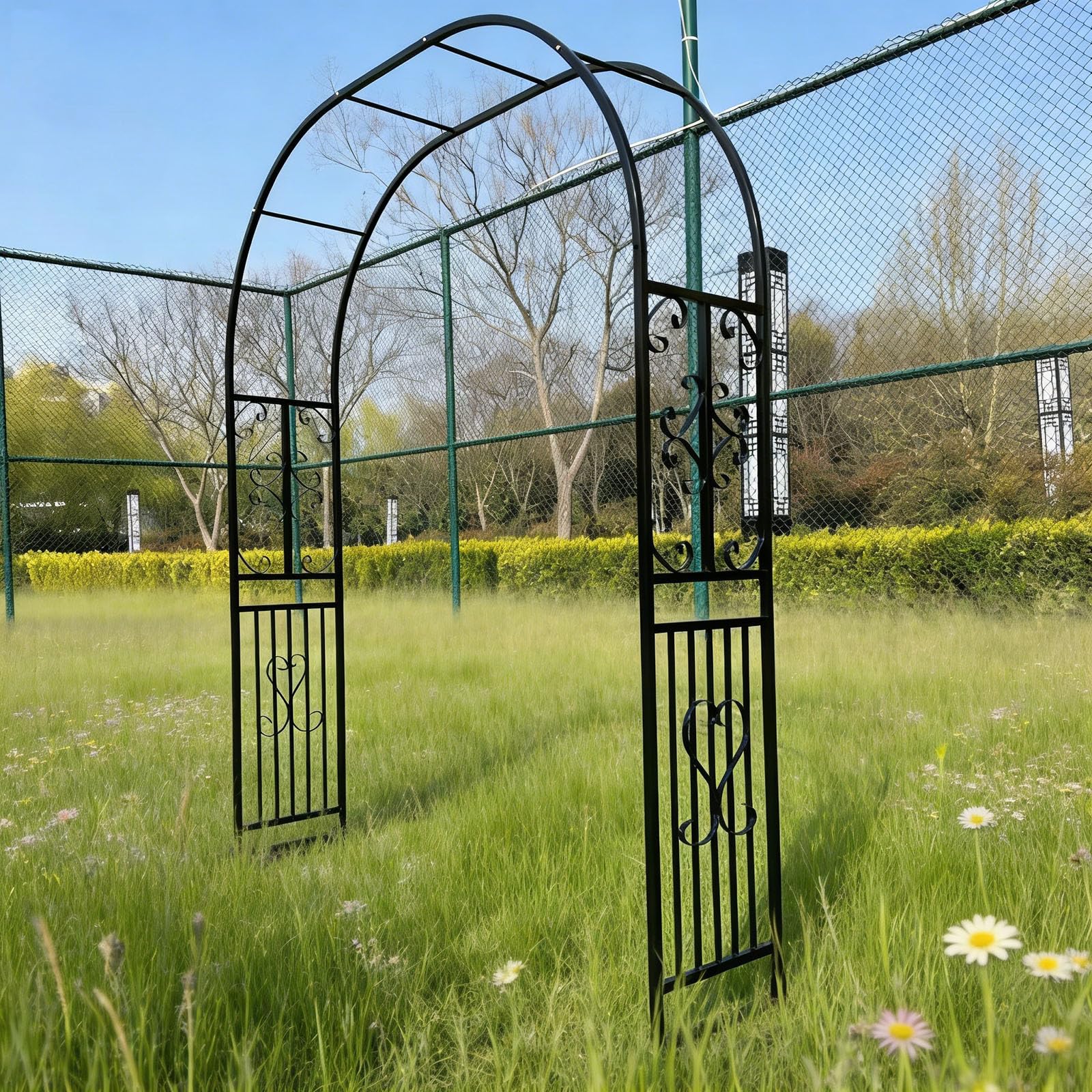 Treillis en métal époxy noir 300 x 40 x 230 cm – Tonnelle de jardin durable et résistante à la rouille pour plantes grimpantes, roses et vignes – Support de plantes d'extérieur pour beaux paysages