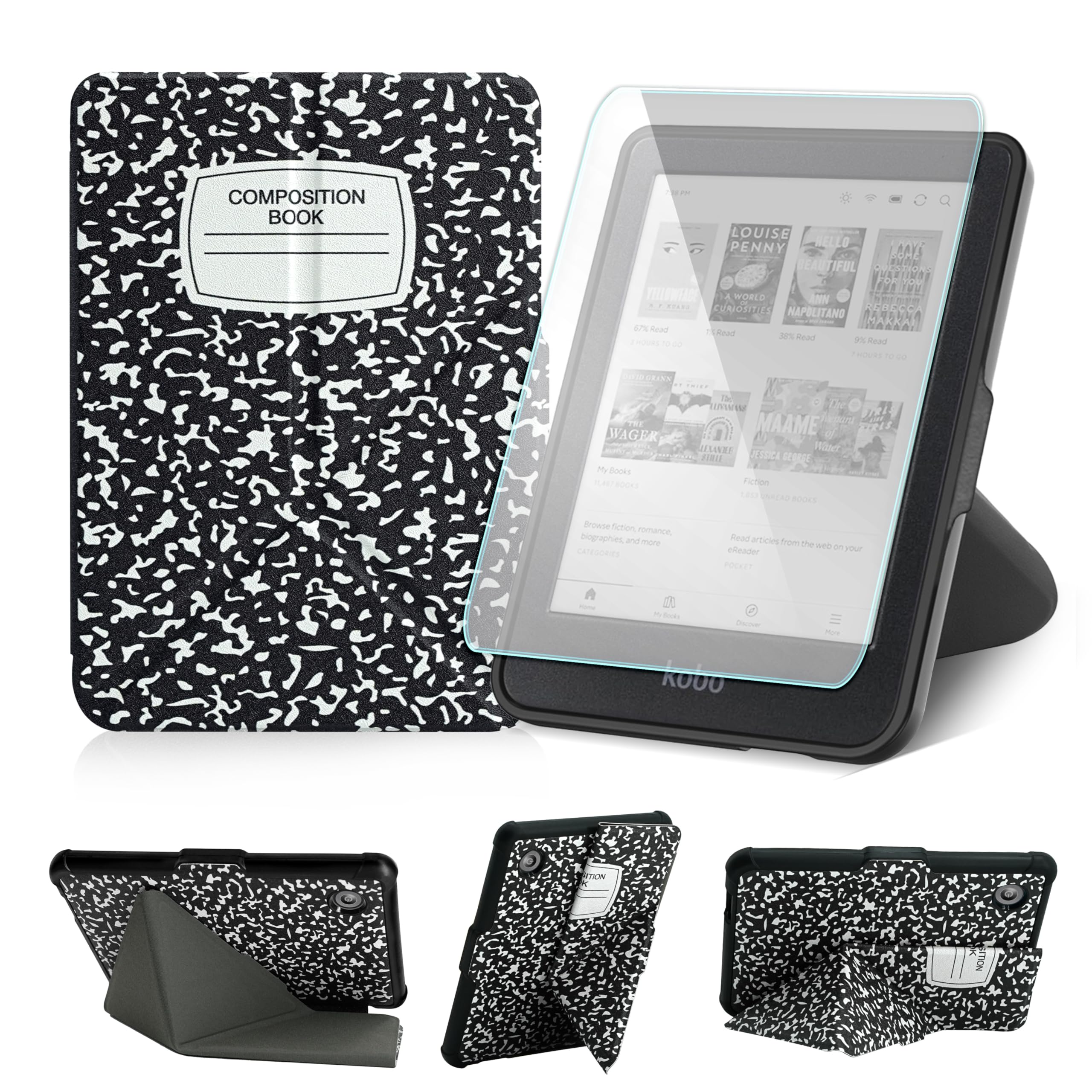 Case for 6" Kobo Clara Colour/BW/2E Ereader, Includes a Screen Protector - 6 Inch Premium PU Leather Cover with Auto Sleep/Wake (Starry Night, 6 icnh) — view 12