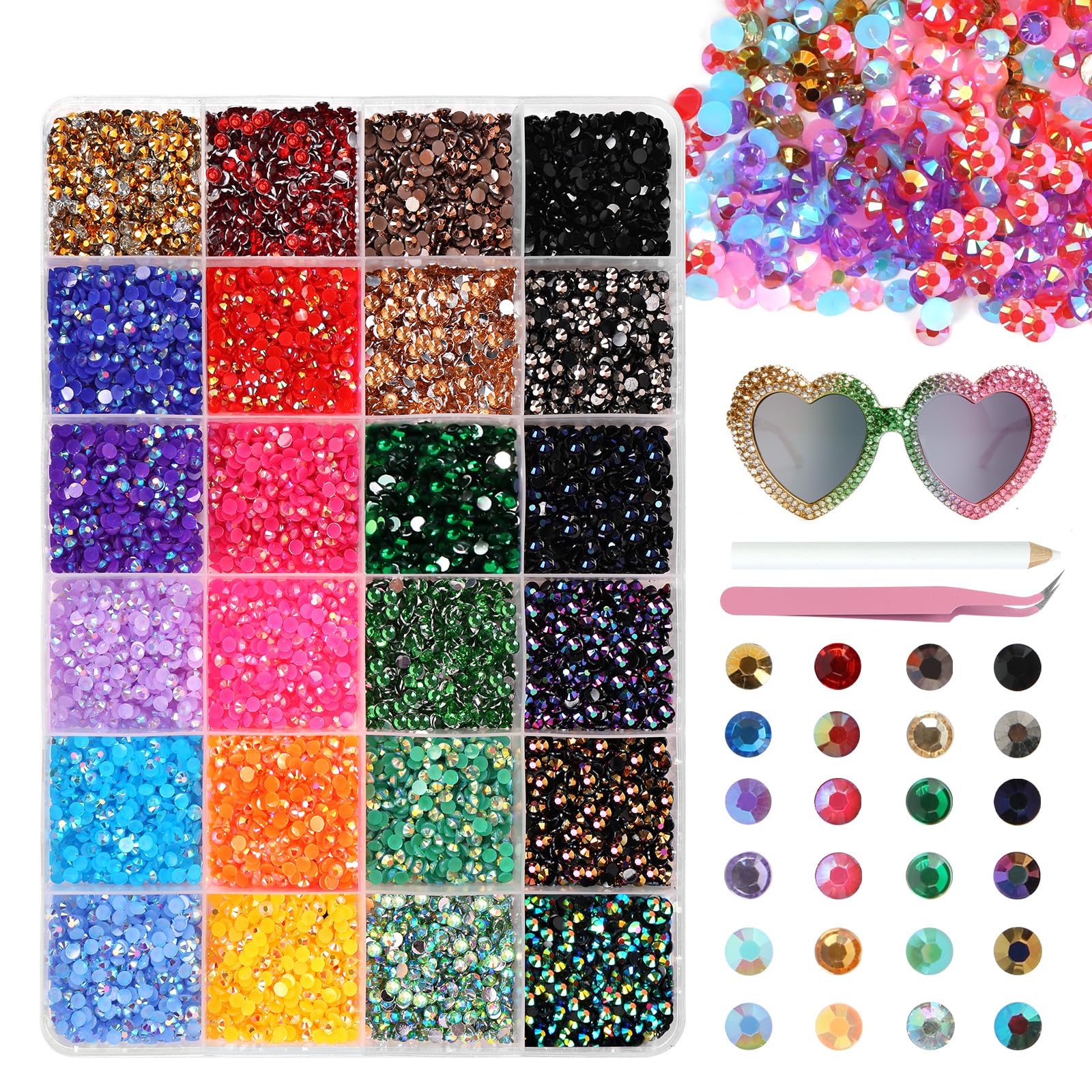 Lot de 12000 Pierres Strass pour Ongles, Strass Ongle Nail Art, 3mm Pierres à paillettes Pour décoration des ongles - Avec stylo à cire avec Pincette et Stylo Pointeur Stras