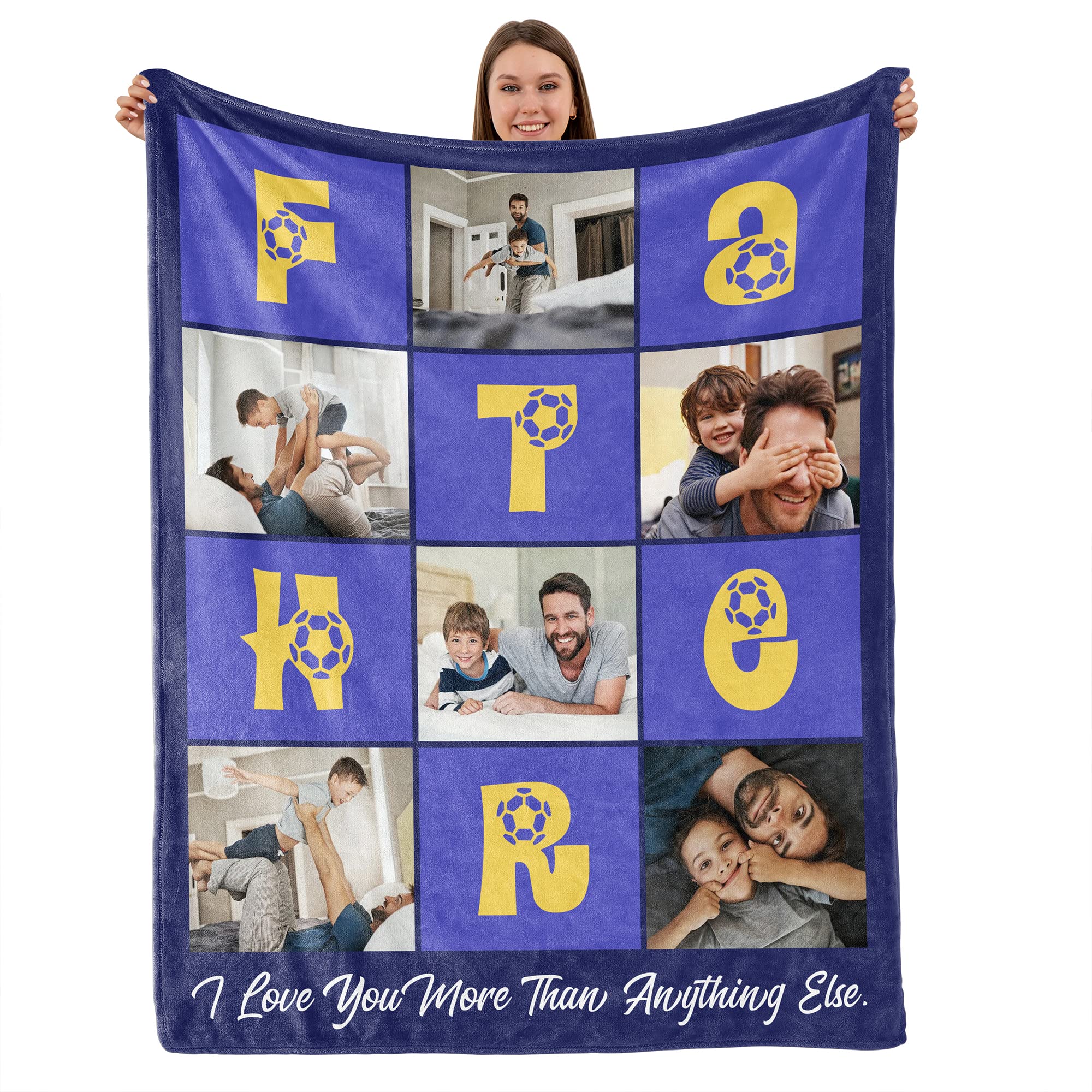 TURMTF Customized Father's Day Blanket,Best Dad Gifts,Personalised Photo Throw Blanket for Dad,Best for Daddy,Happy from Daughter Son,140 * 180cm(6 Photos) — image 1