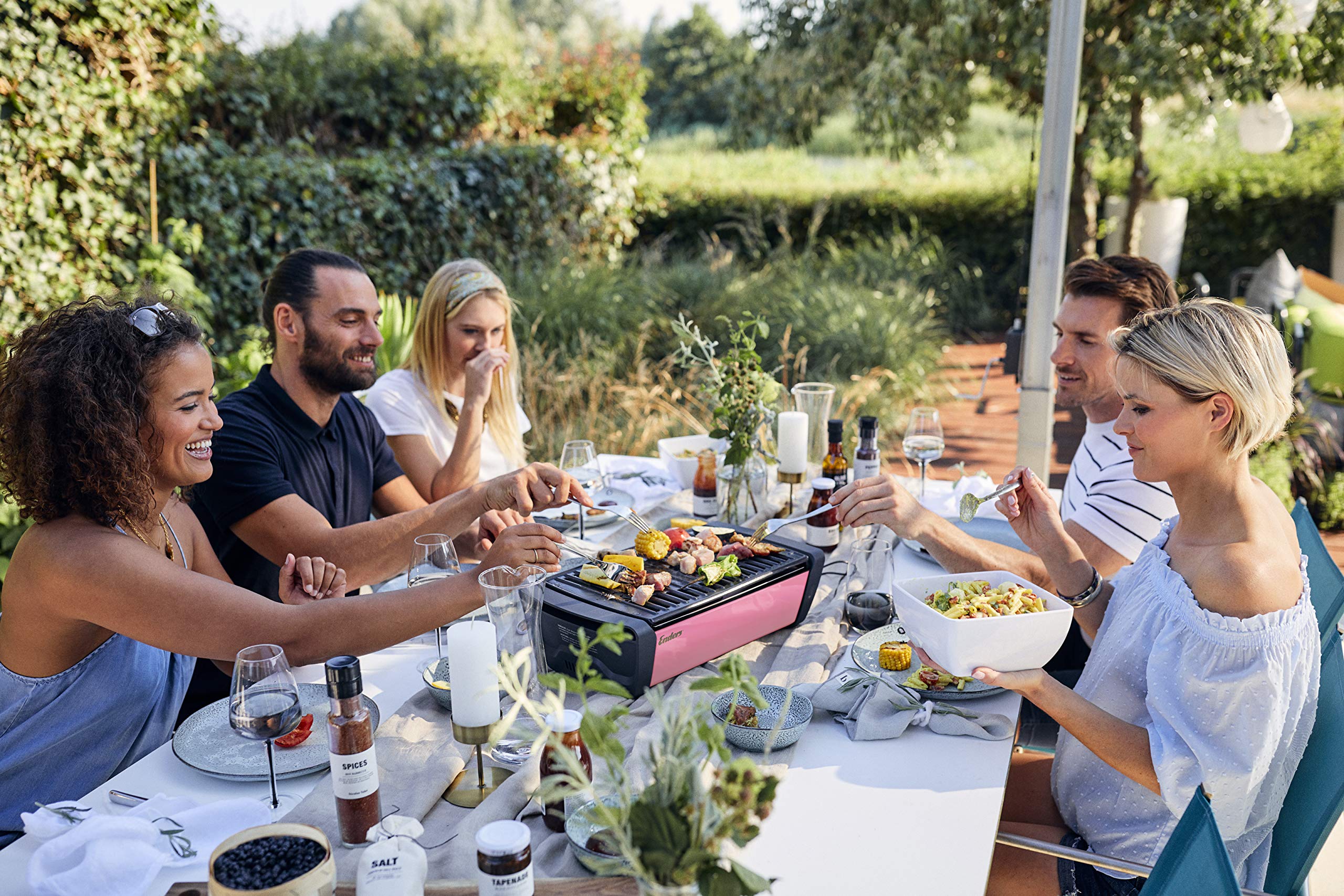 Enders Aurora Barbacoa carbon sin humo – Barbacoa pequeña con tecnología aireación, Bbq carbon con batería y conexión powerbank – Barbacoa de carbon para balcón, picnic y camping Rosa #1370