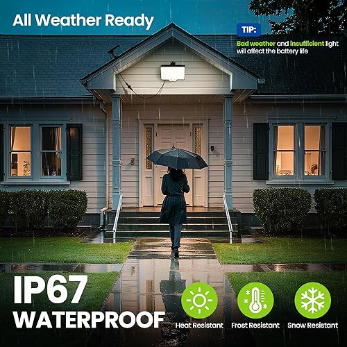 Miniatura 7 de Reflectores solares para exteriores, 294 luces LED con sensor de movimiento, IP67 impermeable, luz de inundación solar para exteriores, ángulo de