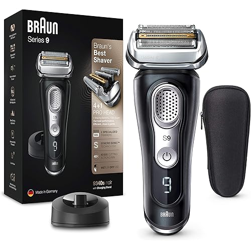 Braunn Series 9 9340s + Electric Shaver with 20% Longer Battery Life Charging Station Wet&Dry Electric Shaver Men's Precision Trimmer Black