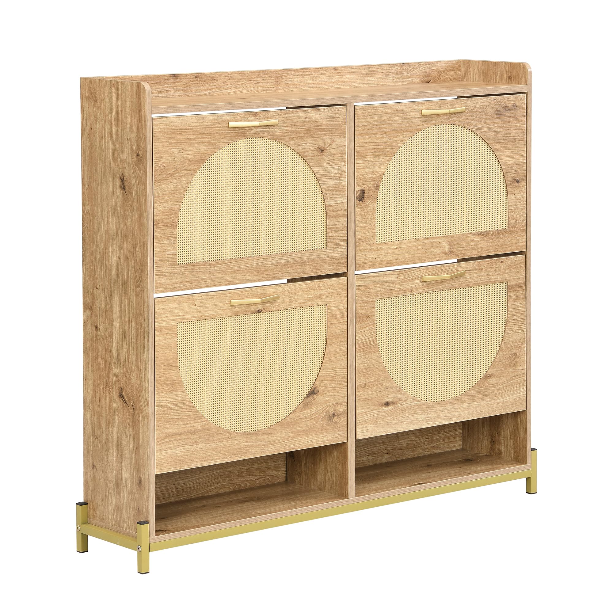 BTM Moderner Schuhschrank mit Rattantüren Schuh Schrank aus Holzl Schuhkipper, Metallrahmen, Sideboard Flurmöbel