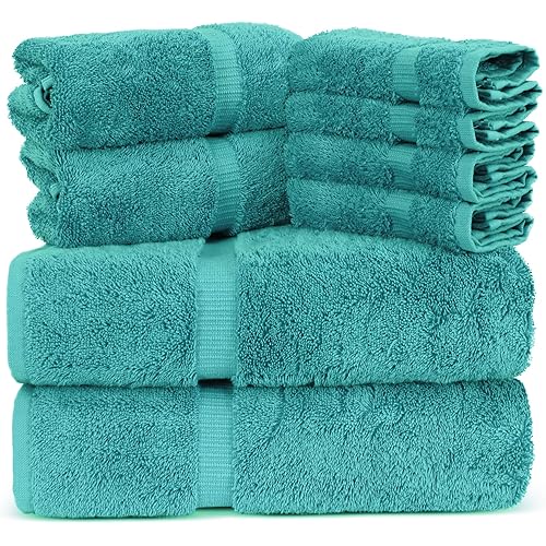 Towel Bazaar Premium Cotton Super Soft and Absorbent Turkish Towels (8-Piece Towel Set, Aqua Blue)