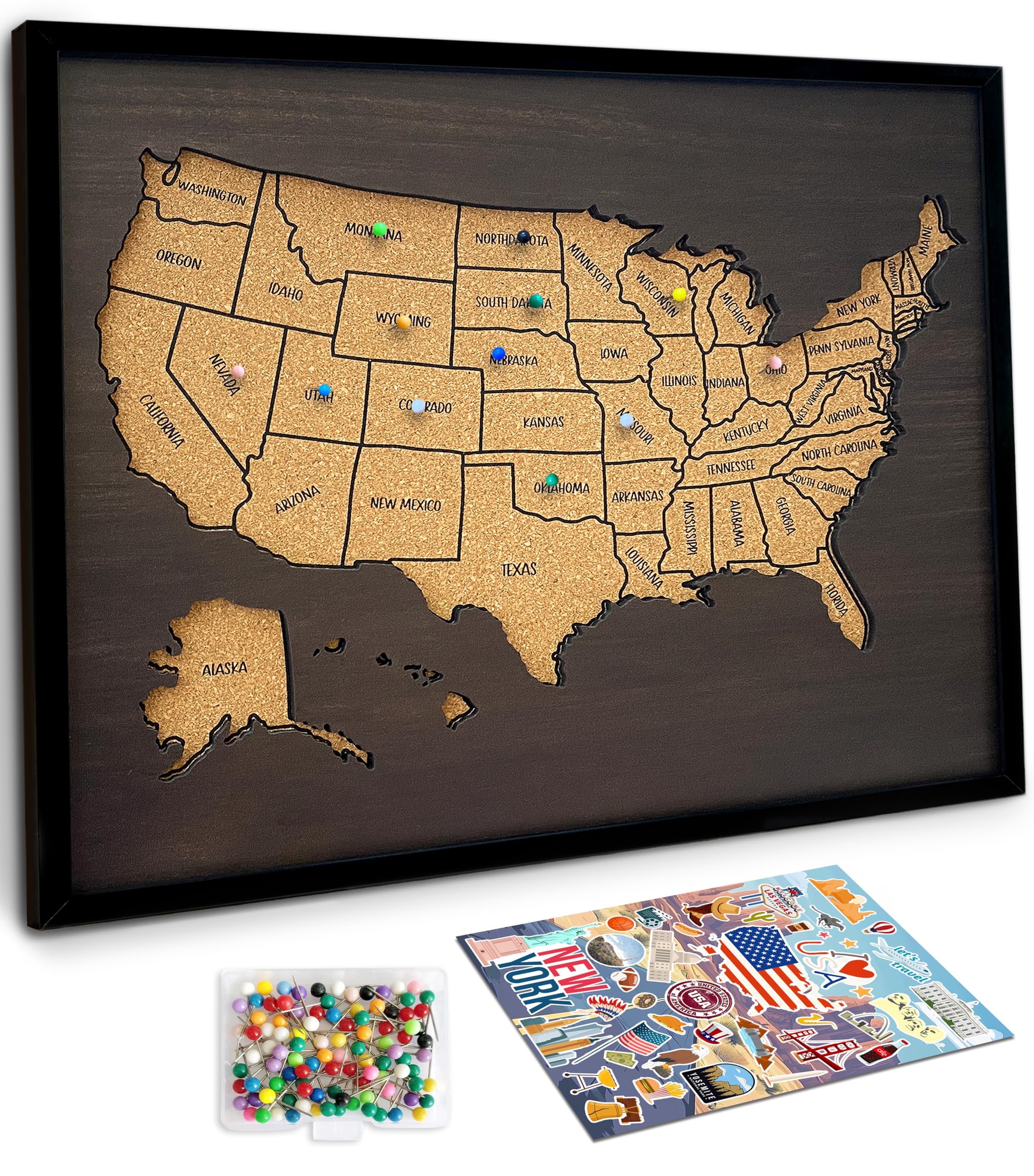 flinelife Usa Map Pin Board, 12x10, Medium Size, Cork Board Usa Travel Map With Pins, Perfect For Couples