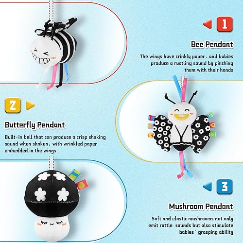 Miniatura 3 de Juguetes de asiento de coche en espiral para bebés, de 0 a 6 meses, cochecito de bebé, juguetes colgantes de alto contraste, juguete sensorial