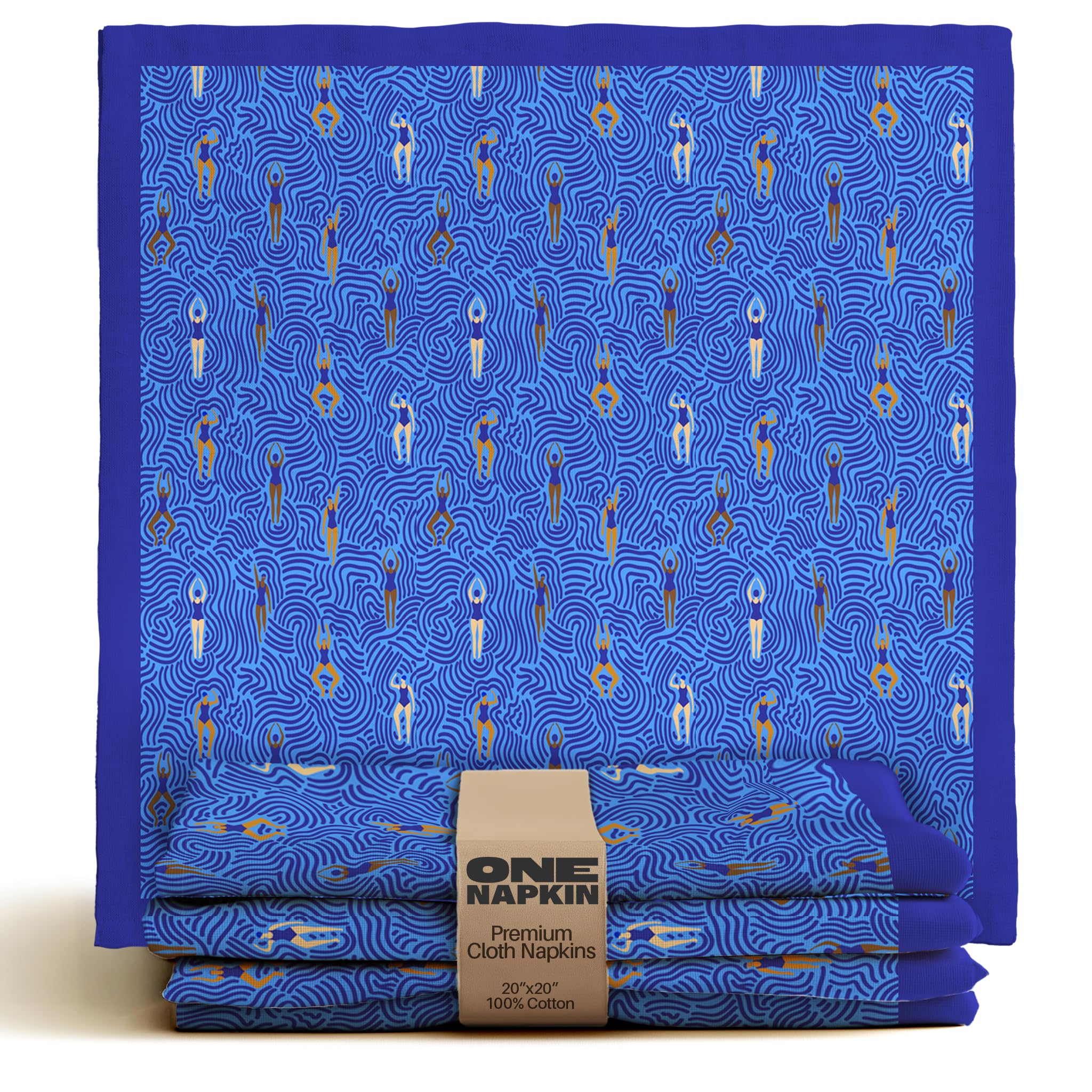ONE Napkin Premium Cloth Napkins in Swimmers in Summer in Blue Print | 20