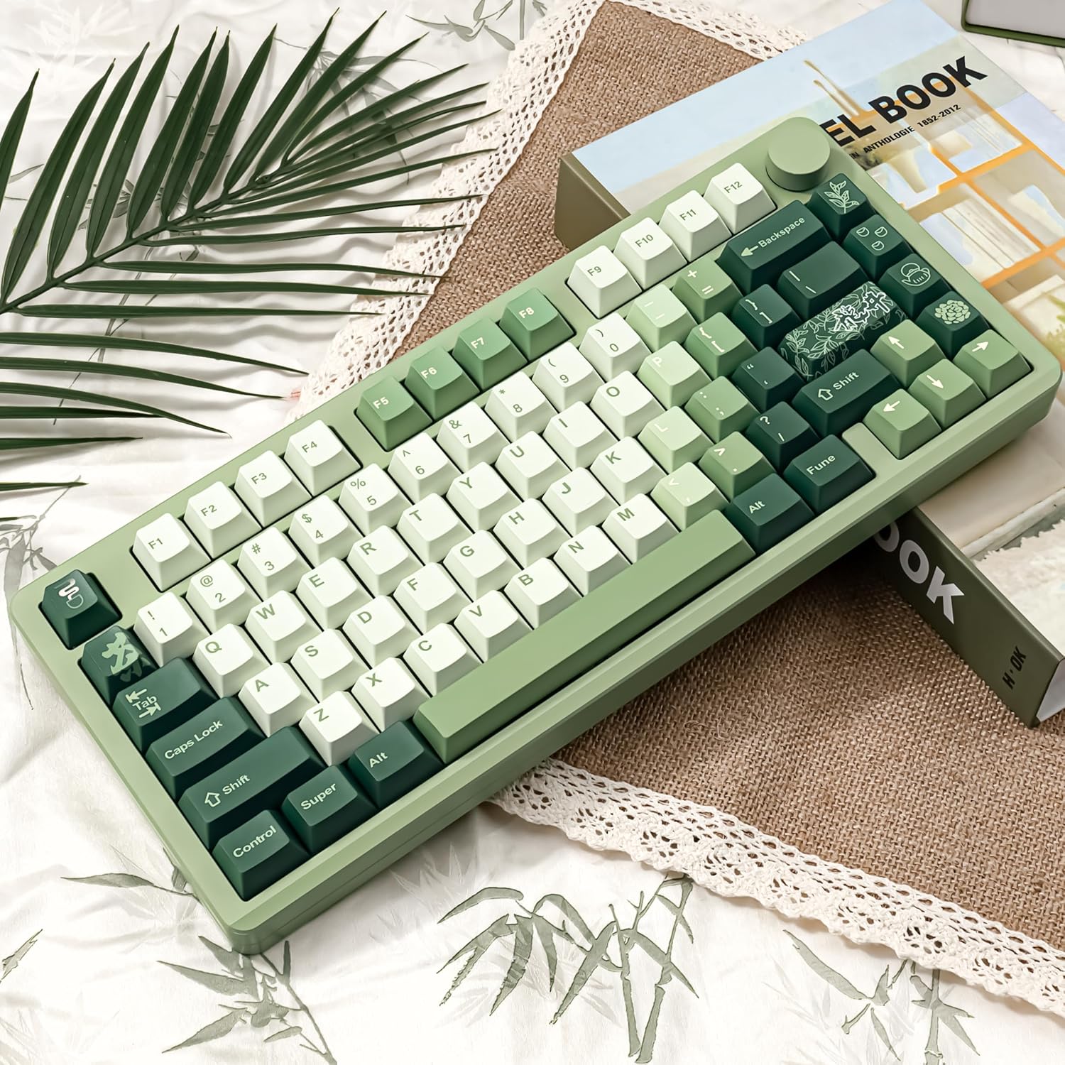 Matcha Green PBT Keycap - Cherry Profile, 5 Side Dye Sublimation Custom Key Caps for Cherry MX ANSI Layout Mechanical Gaming Keyboard, 130 Keys
