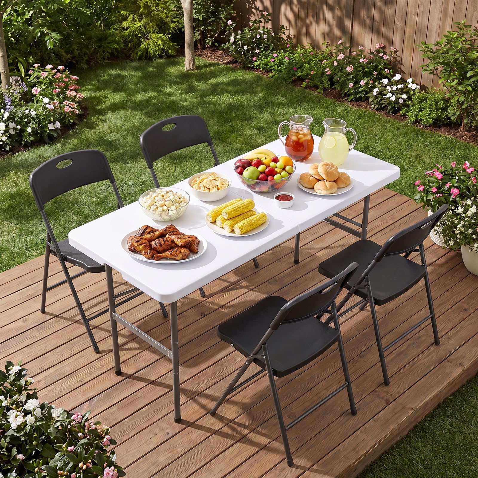 Amazon.com : NEWBULIG 4 FT Folding Picnic Table with 4 Black