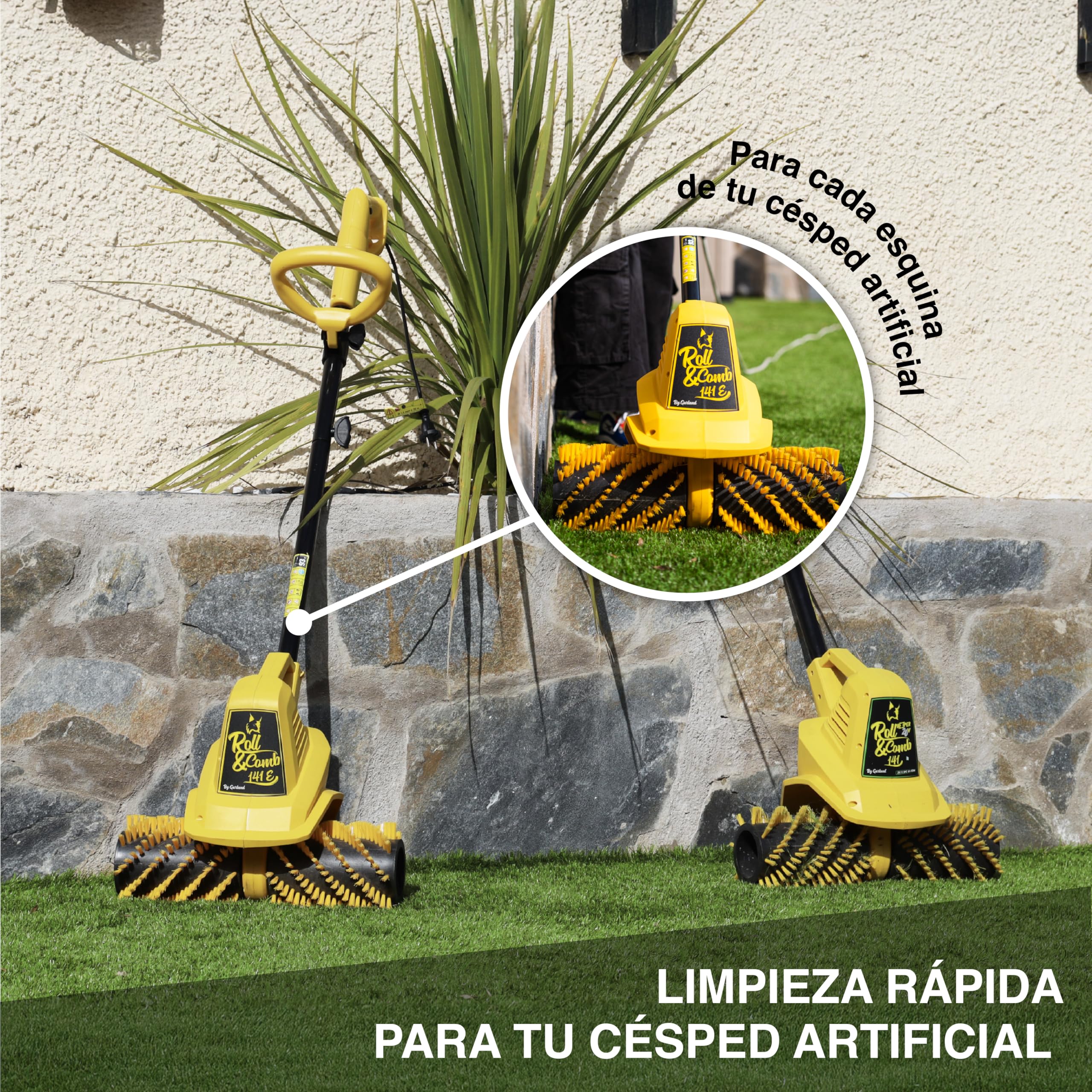 Garland Roll&Comb 141E-V19 - Peinadora/Barredora césped Artificial eléctrica enchufable - 300 W de Potencia, 4'8 kg de Peso y 40 cm de Ancho de Trabajo. con Manillar Plegable.