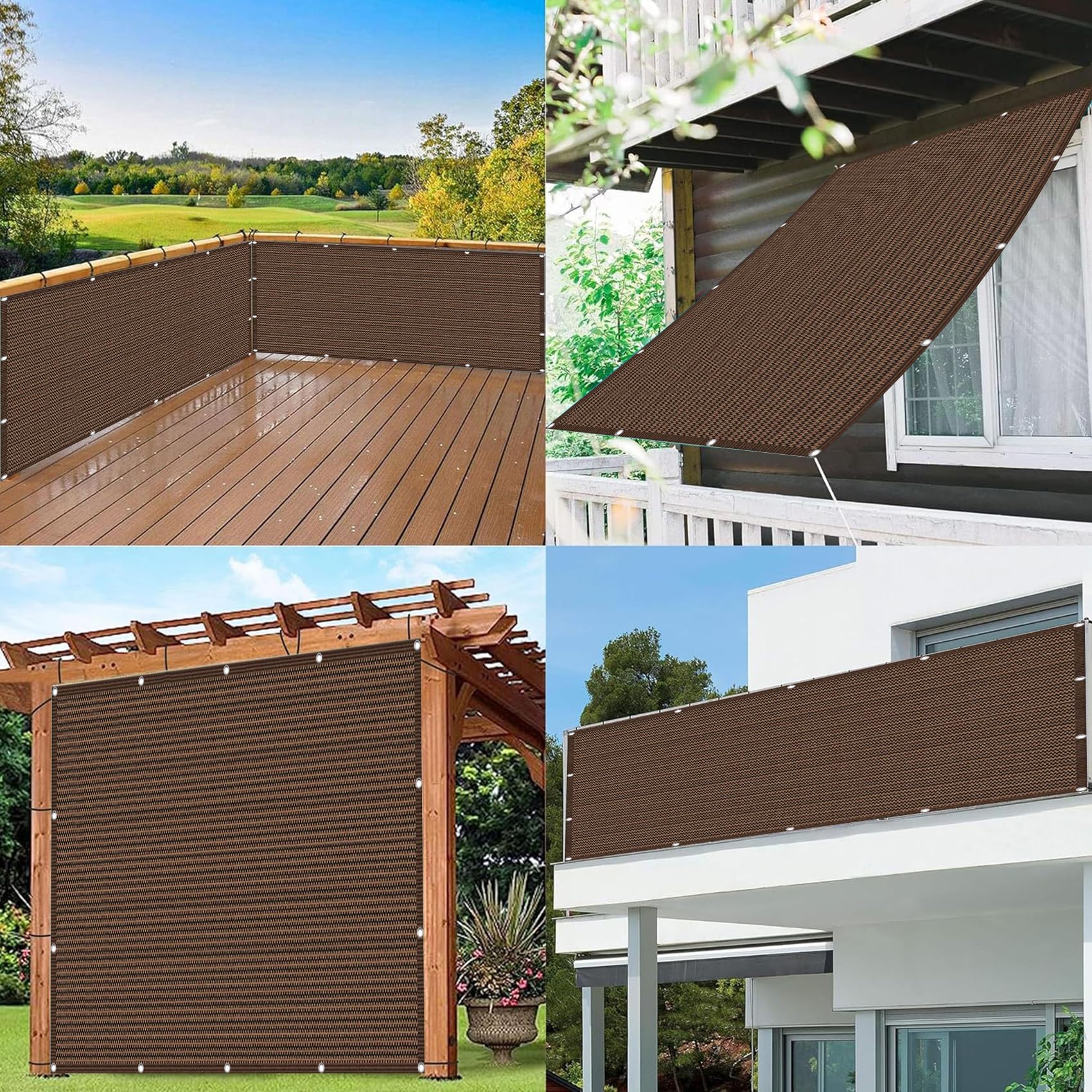 Rete Ombreggiante 0.6 x 1 m, HDPE 180G M²Protezione Della Privacy, Asciugatura Rapida e Antistrappo, Anti-Peeping, Balcone Schermi Protettivi con Fascette per Balcone, Marrone