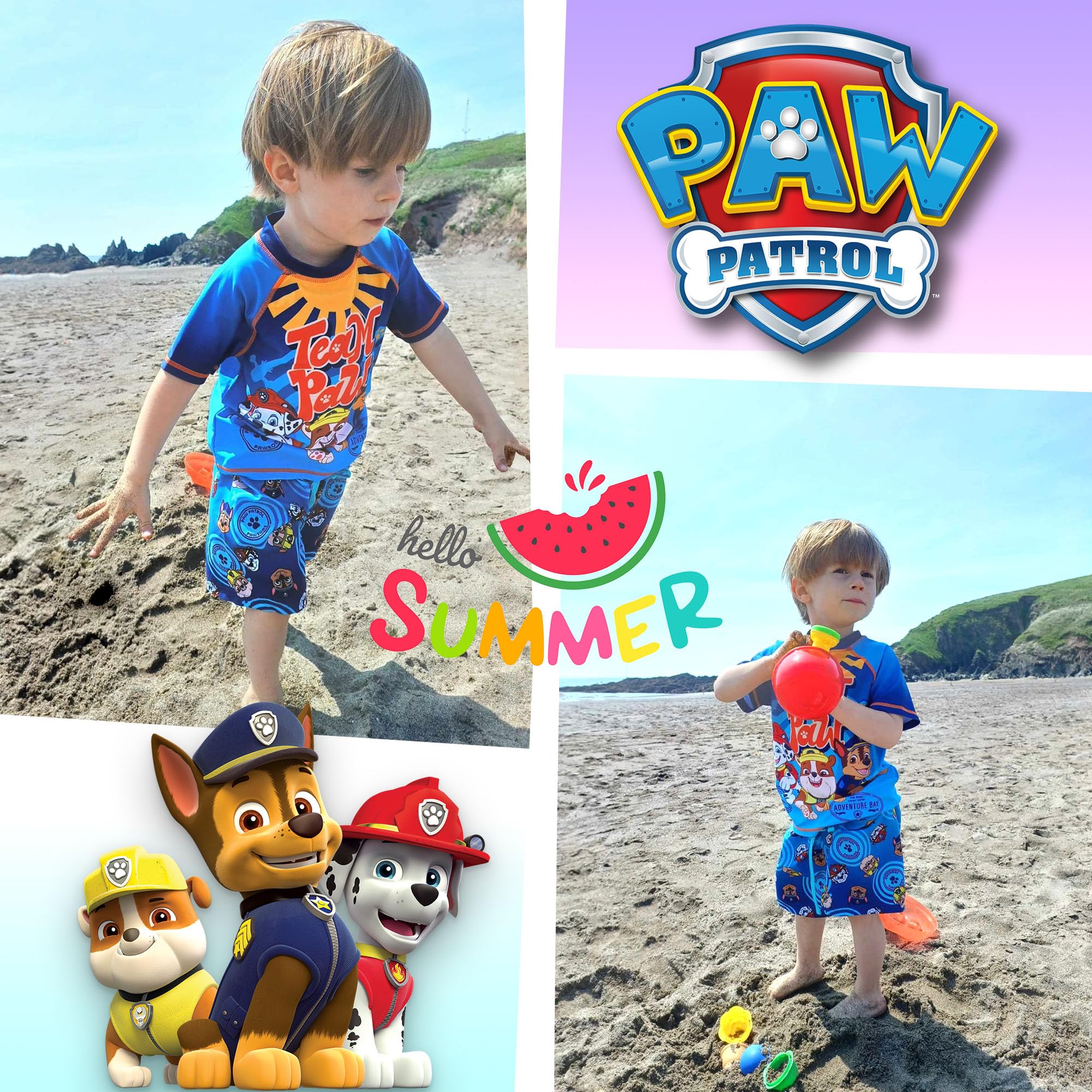 Paw Patrol Ensemble de Bain 2 pièces pour garçons avec Short et t-Shirt de Protection UV pour garçons de 2 à 6 Ans, Bleu