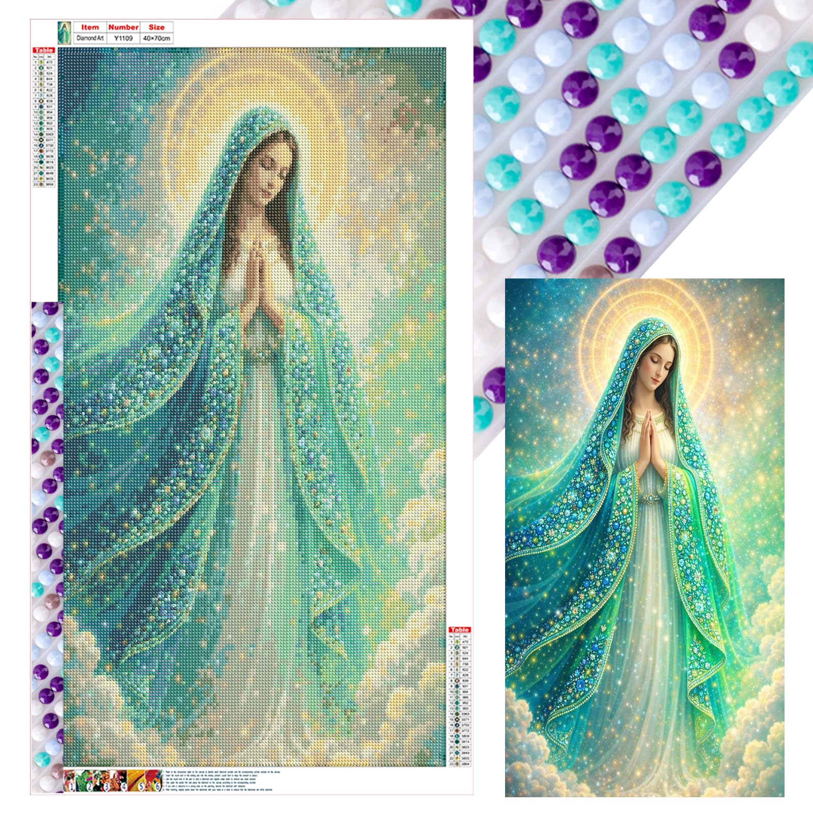 POETRYDRAW Lady of the Holy Land DIY 5D Round Drill Diamond Art Painting Kit for Adults & Beginners 15.75x27.56 inch Home Wall Decor Gift