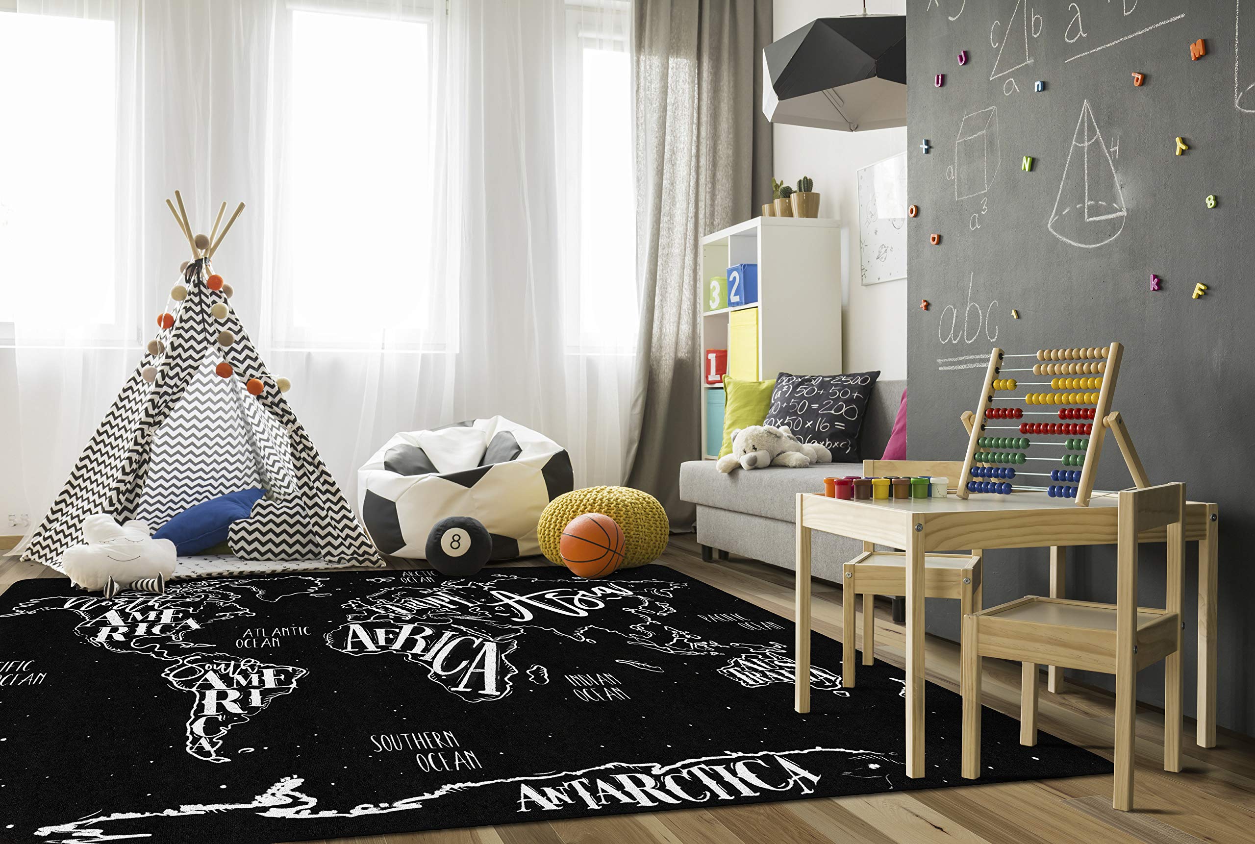 Flagship Carpets Modern World Map Area Rug for Classroom, Office, Home and School Playroom Mat, Kids Bedroom Carpet, 7'6
