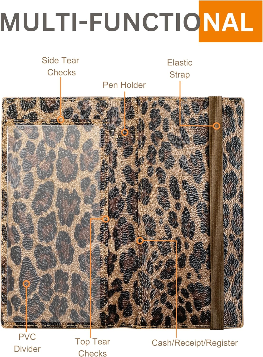 Zreal Checkbook Cover for Women, Dark Leopard — Premium Vegan Leather Holder for Personal Checks, Slim Design with Pen Loop, Clear Divider, Fits Top & Side-Tear Duplicate Checks