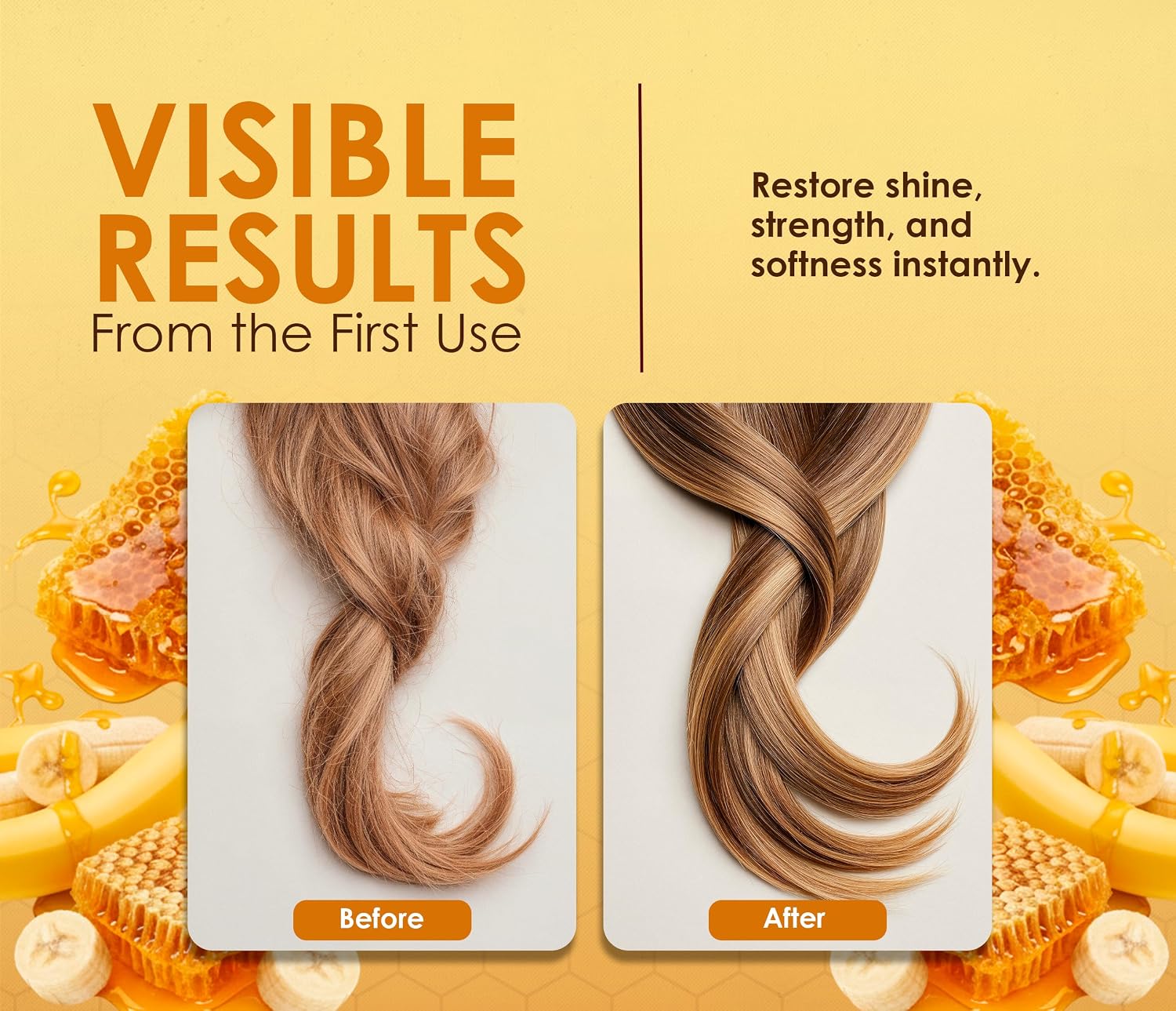 Keratin Conditioner for Damaged Hair – Deep Repair & Frizz Control – Sulfate Free – Hydrating & Smoothing Conditioner – Soft, Shiny Hair – Banana & Honey Scent – 16.9 oz