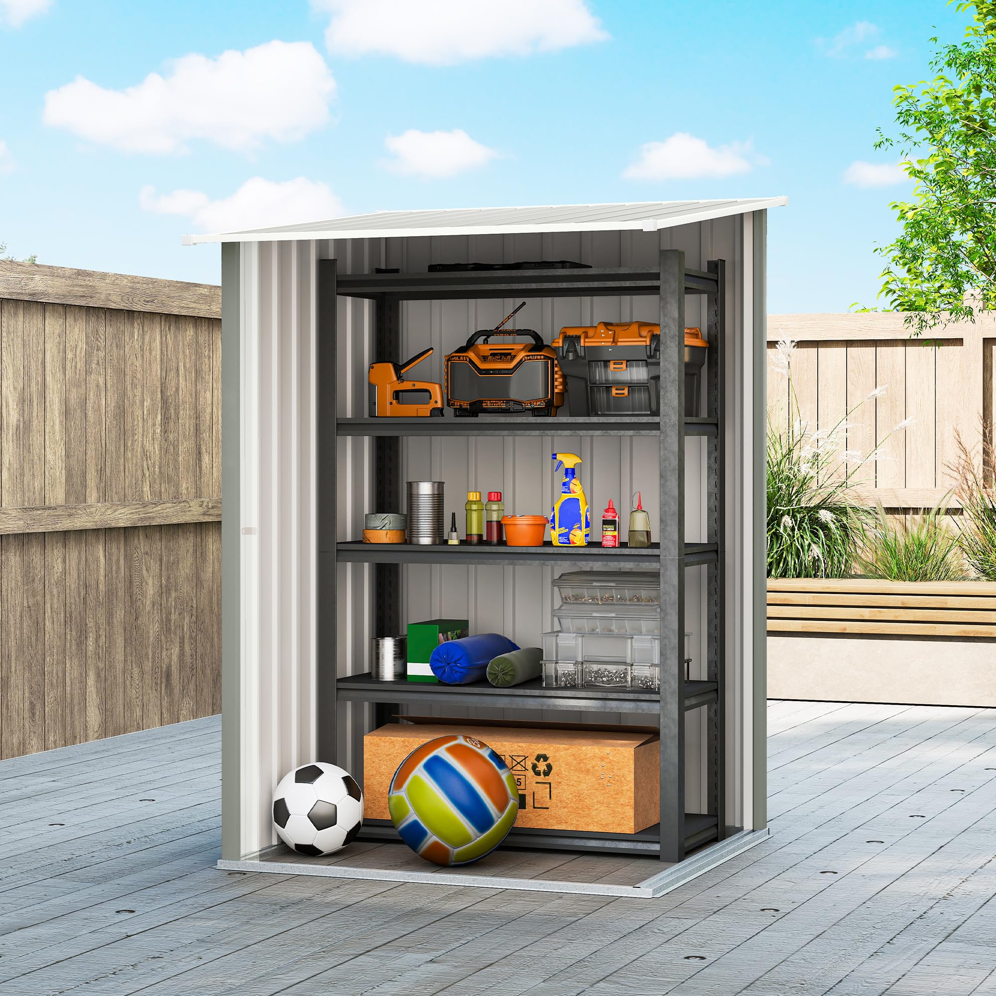 Outsunny Casetta da Giardino 0.92m² Acciaio Zincato Capanno Porta Attrezzi 100x104x160 cm Grigio Chiaro