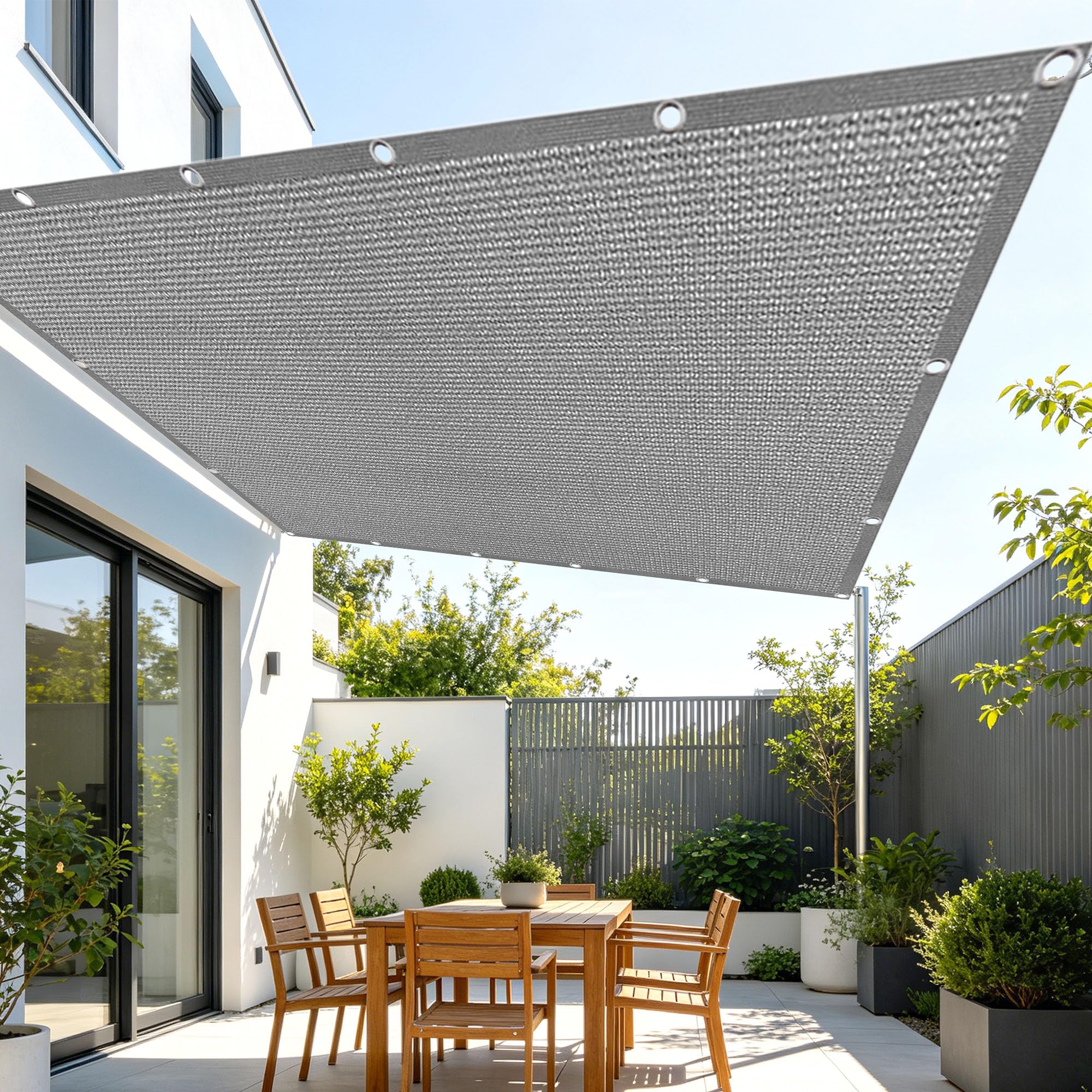 Shade Netting 2.4 x 2.4 m UV Sunblock Sunblock Shade Cloth Durable for Plant Patio Pool Carport Pergola Cover, Light Grey