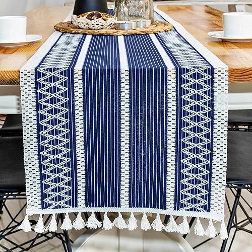 Miniatura 3 de Camino de mesa morado camino de mesa de granja camino de mesa de algodón puro morado de 14 x 60 pulgadas de largo camino de mesa trenzado a rayas
