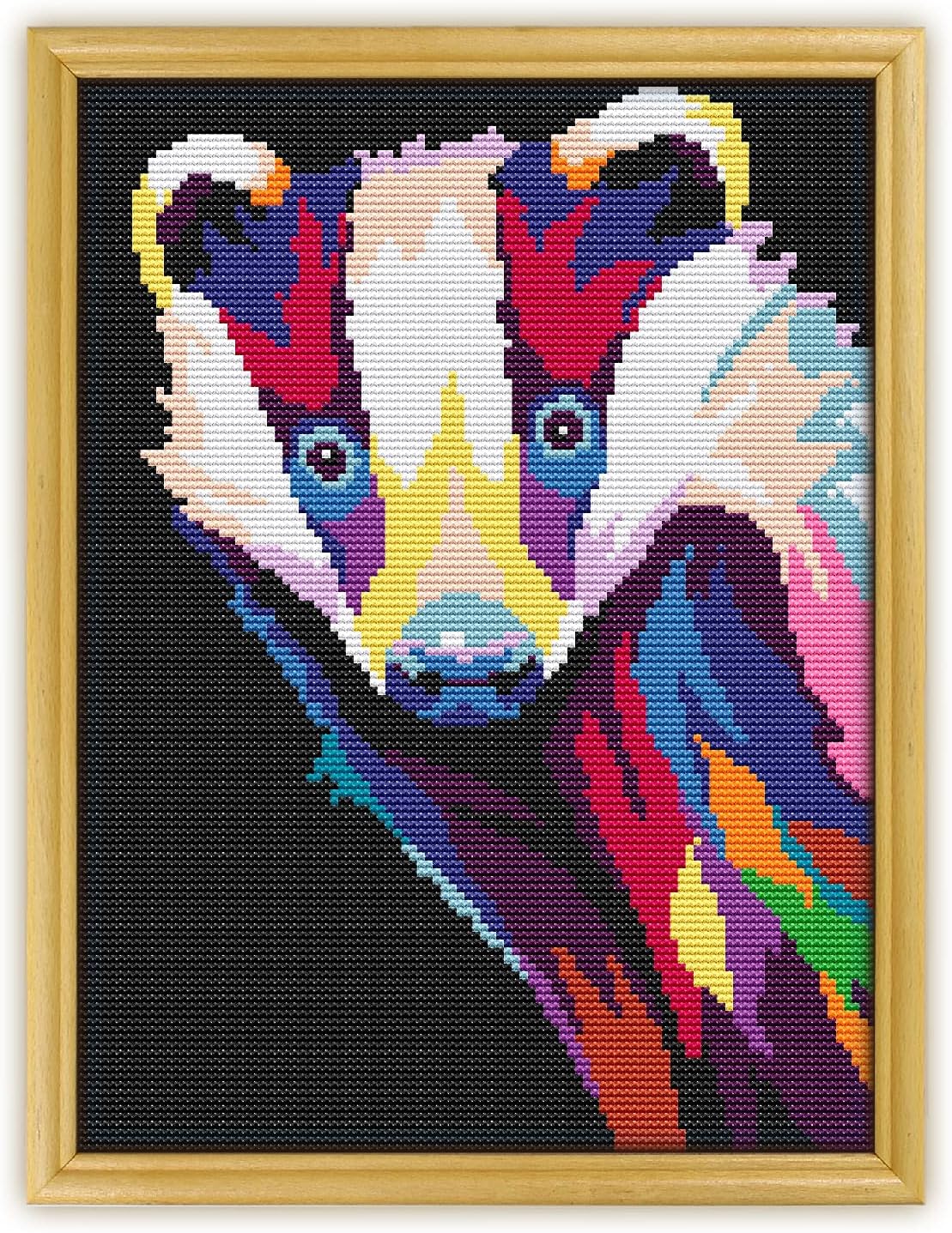 Badger Abstract Animal K866 Counted Cross Stitch KIT#3. Threads, Needles, Fabric, Embroidery Hoop and Printed Color Pattern Inside. Embroidery Pattern