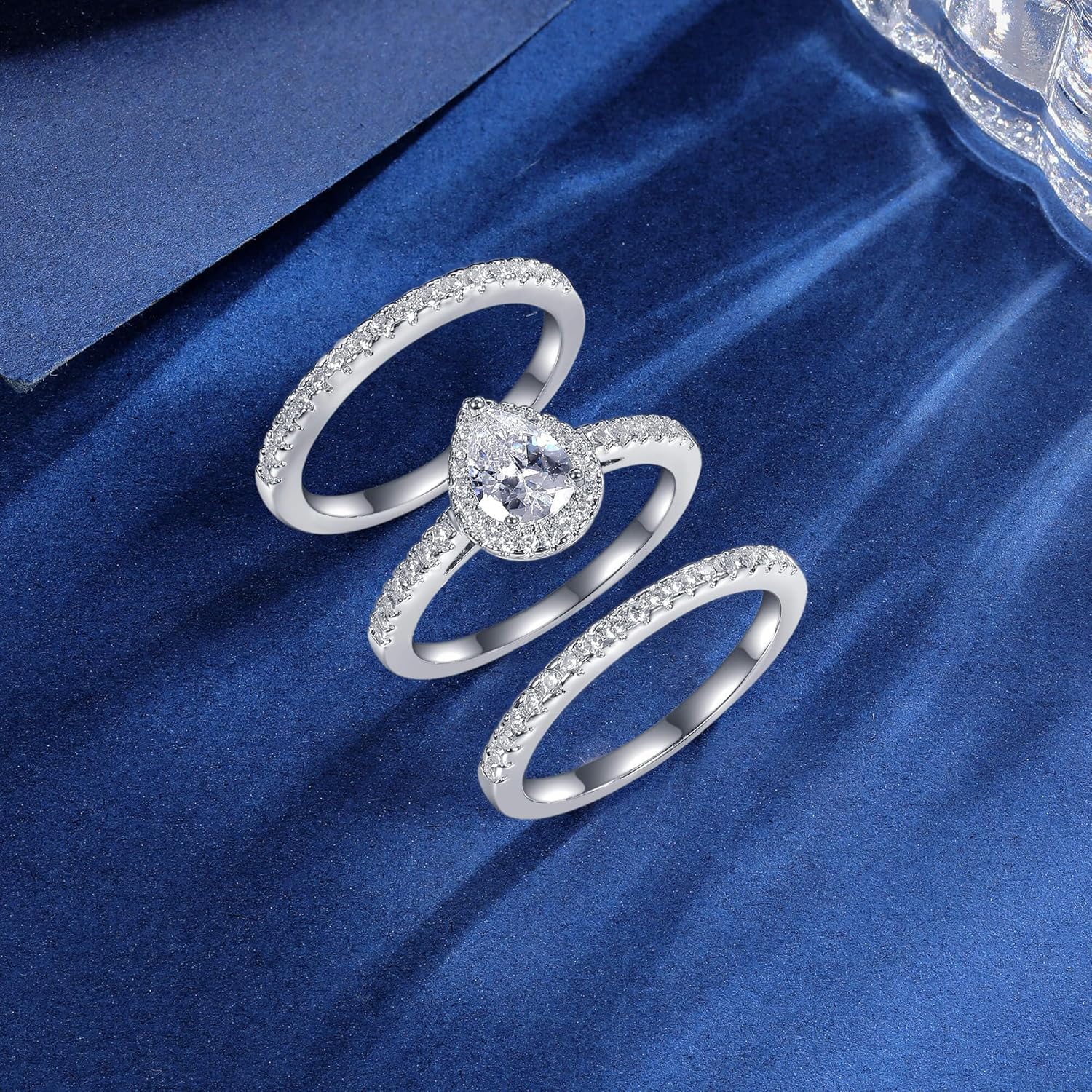 MDFUN Three-in-One Oval Halo Wedding Bands Set Engagement Rings 18K White Gold Plated Cubic Zirconia Promise Eternity Band for Women Size 5-10 - Image 6