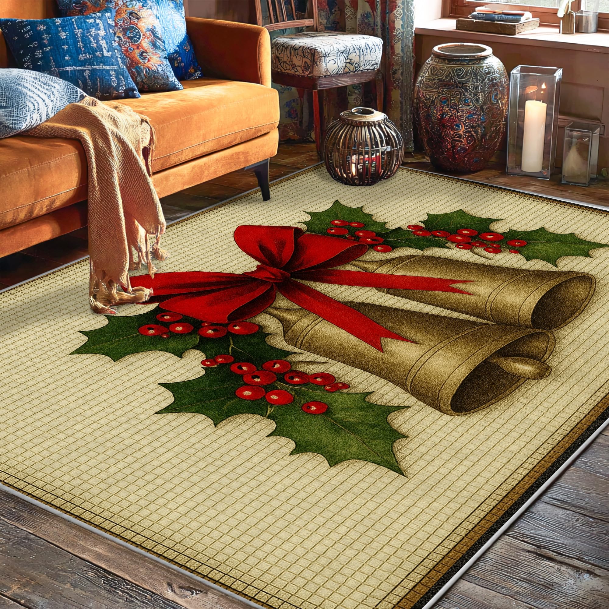 Tapis rectangulaire à poils courts Bells, décoration de salon raffinée