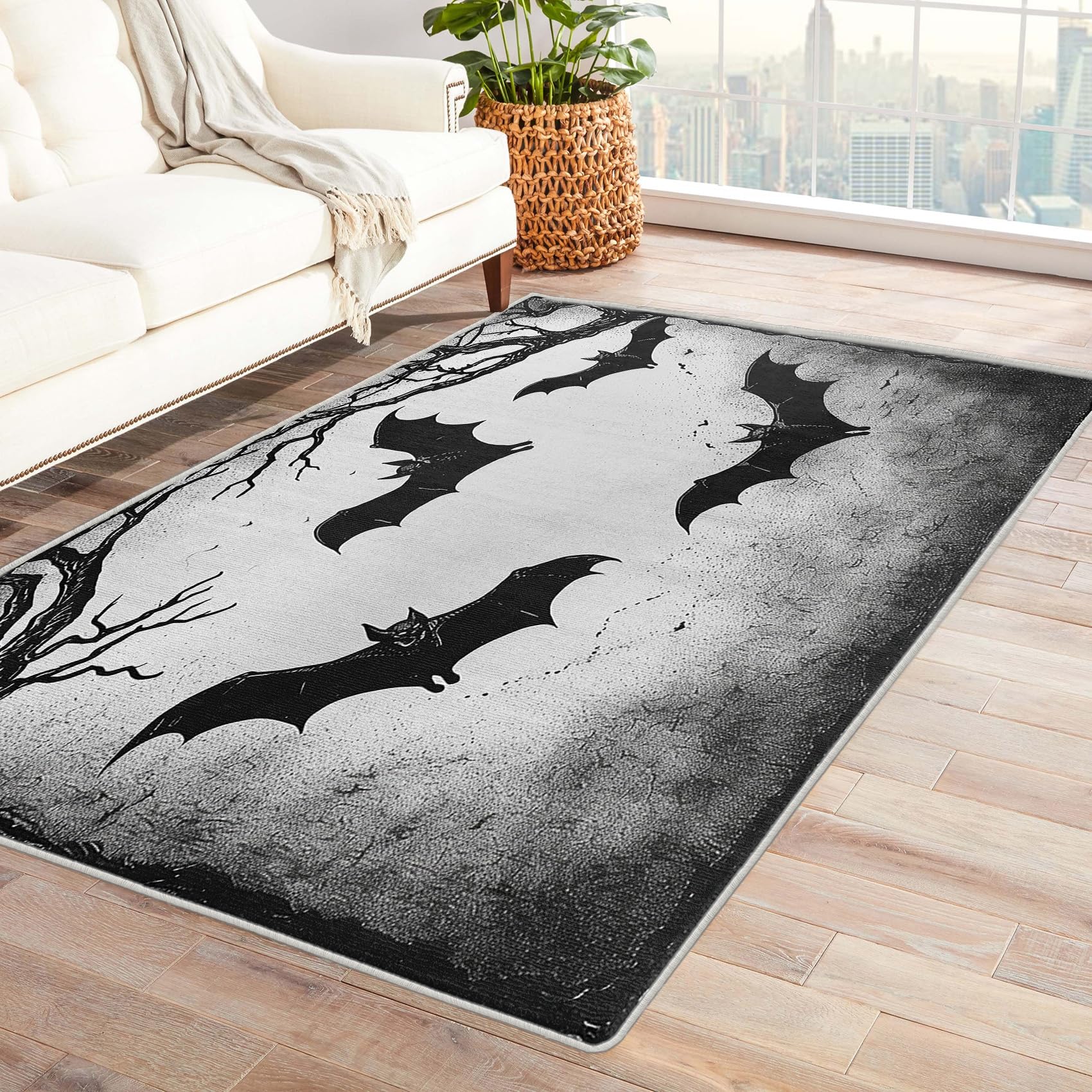 Kcepzhyxl Bat Area Rug 6x8 for Living Room, Gothic Rug for Bedroom, Halloween Carpet Soft Non Slip Indoor, Machine Washable Low Pile Stain Resistant