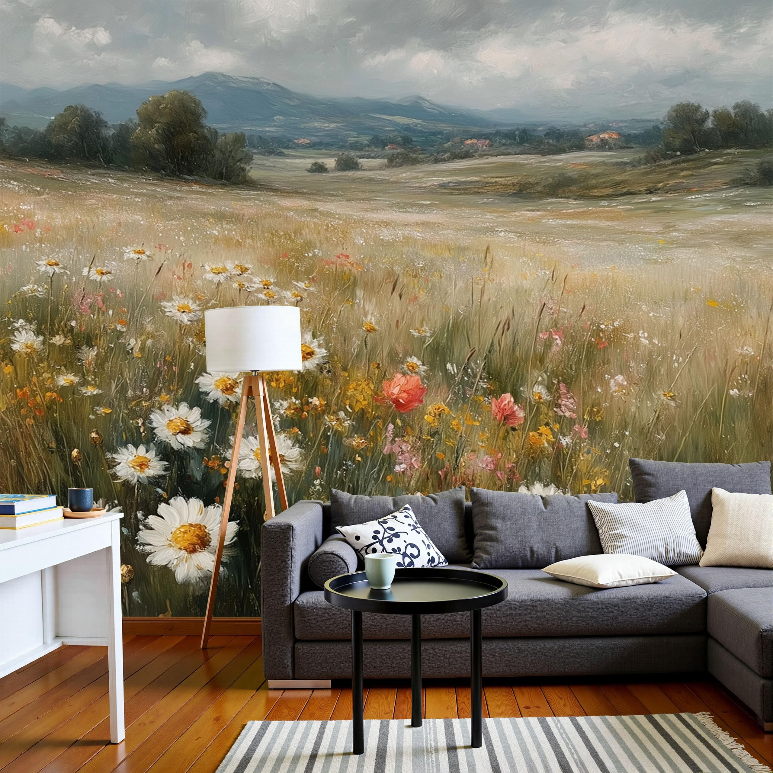 Papier peint panoramique 3D pour fond TV salon nature rétro peinture à l'huile marron