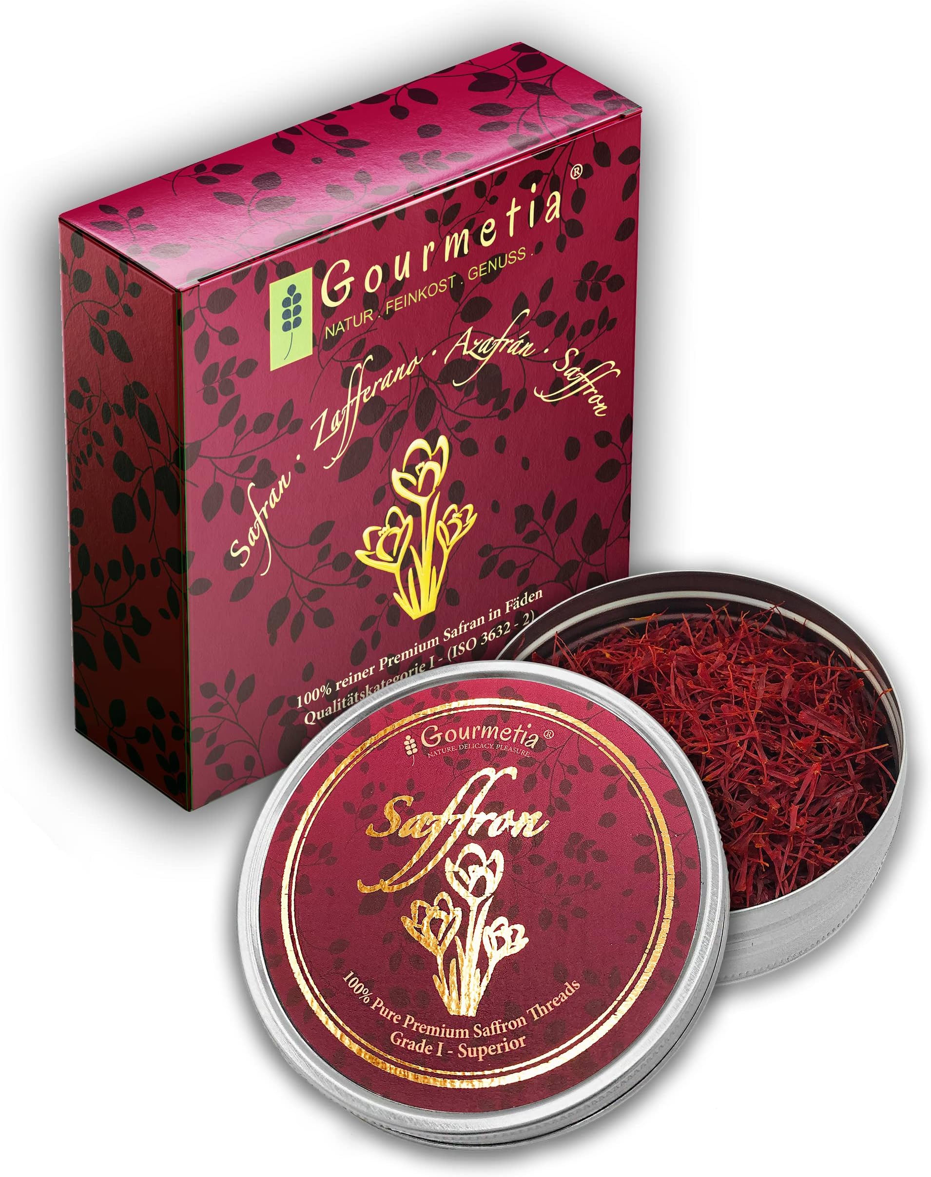 Gourmetia Saffron, Saffron Threads in Premium Quality 2 Grams - Category I Superior (ISO 3632-2)