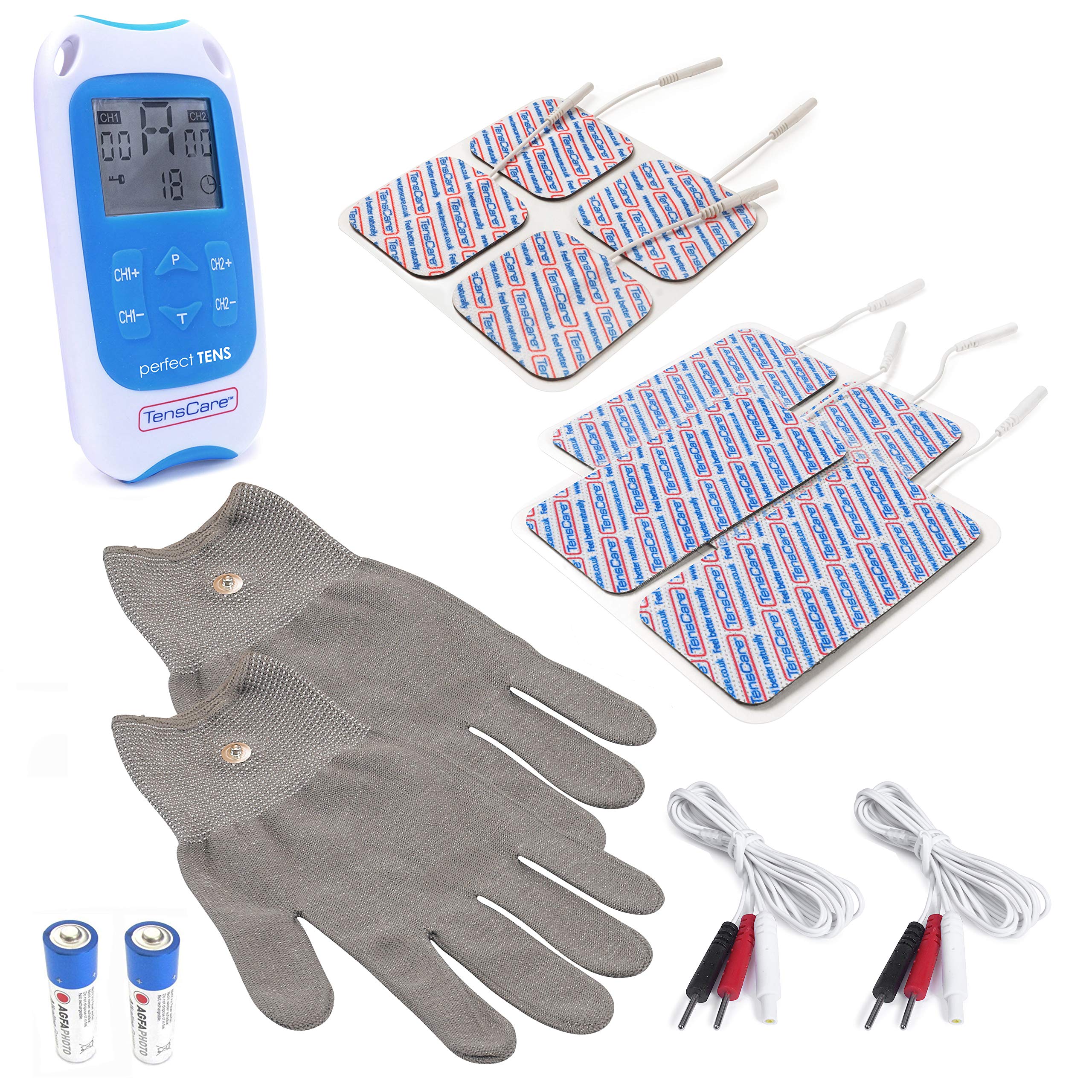 Tenscare Perfect TENS + Guante - Dispositivo de alivio del dolor + Guantes conductores (perfecto para artritis y artrosis) Talla L | Guante conductor reutilizable talla L, compatible con dispositivos TENS y EMS para mano y muñeca