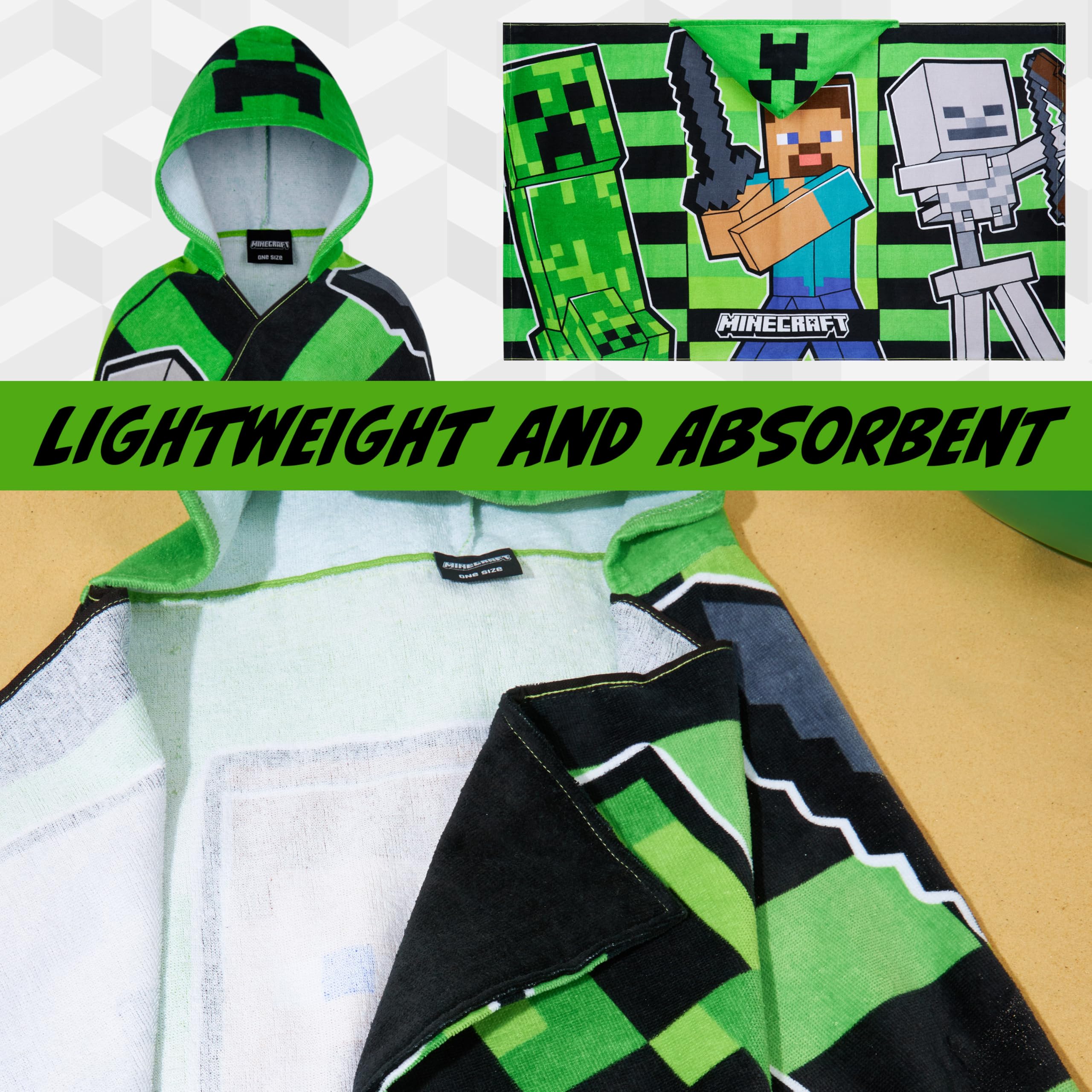 Minecraft Bath Towel with Hood for Kids and Teenagers Changing Robe Absorbent Creeper Poncho Towel for Swimming Bath Shower Beach Holiday Essentials (Green/Black - Image 4