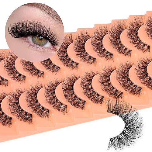 Miniatura 2 de Pestañas postizas naturales rizadas en D, pestañas finas y transparentes, pestañas de volumen de visón sintético, 10 pares por Eefofnn