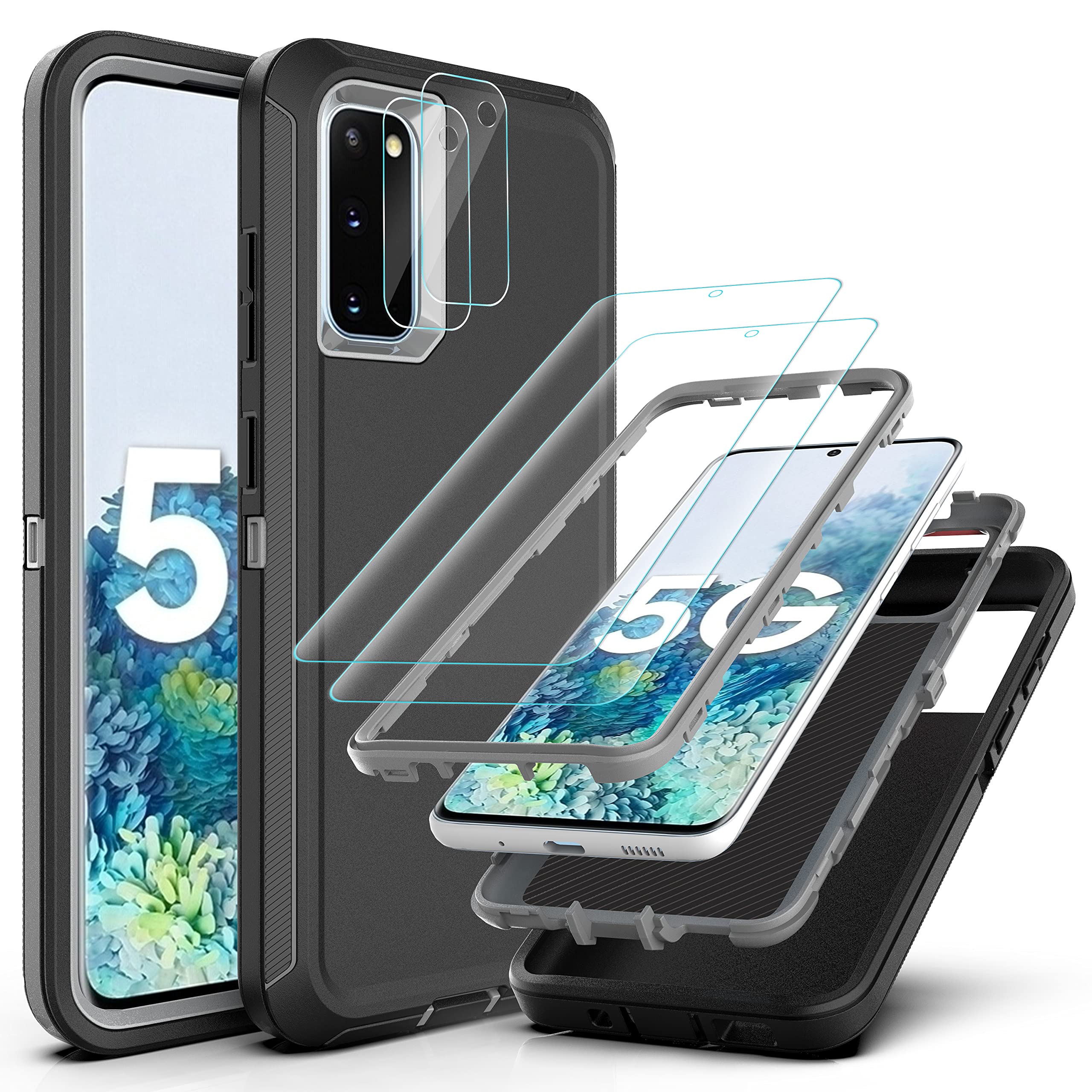 YmhxcY Galaxy S20 Case with Self Healing Flexible TPU Film[2 Pack] and Camera Lens Screen Protective Film[2 Pack], Heavy Protection Cover for Samsung