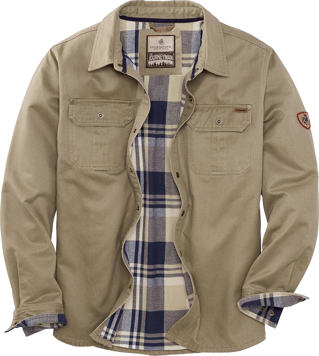 Legendary Whitetails Mens Flannel Lined Shirt Jacket Waxed Cotton Water Resistant Shacket