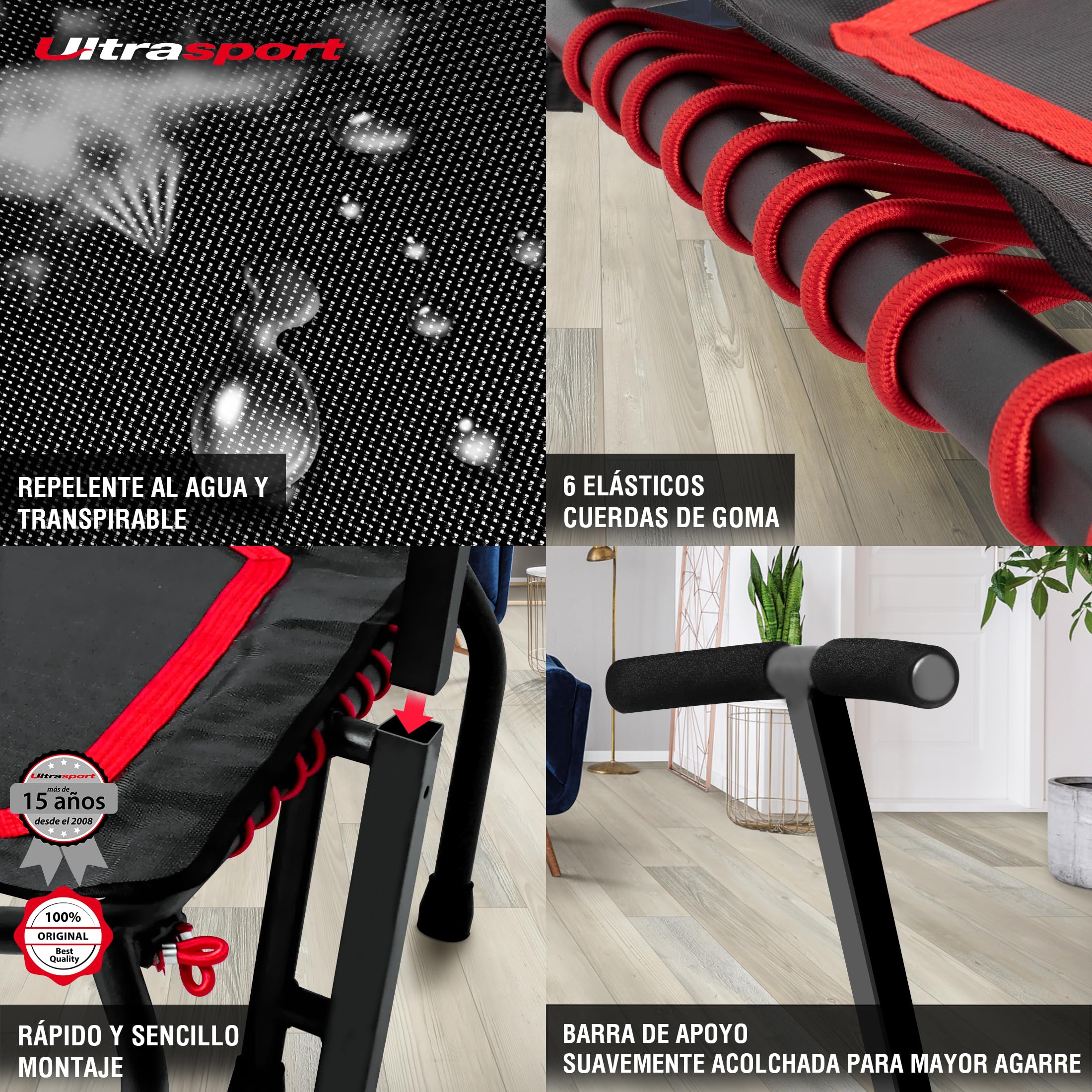 Ultrasport Trampolín Fitness, Asa Altura Regulable de 5 Pliegues, suspensión Cable Goma Muy silenciosa, Apto Saltos Fitness y interiore, Estera Salto máxima Calidad, Super dinámica Salto, 3 Variantes Ultrasport Trampolín Fitness, Asa Altura Regulable de 5 Pliegues, suspensión Cable Goma Muy silenciosa, Apto Saltos Fitness y interiore, Estera Salto máxima Calidad, Super dinámica Salto, 3 Variantes
