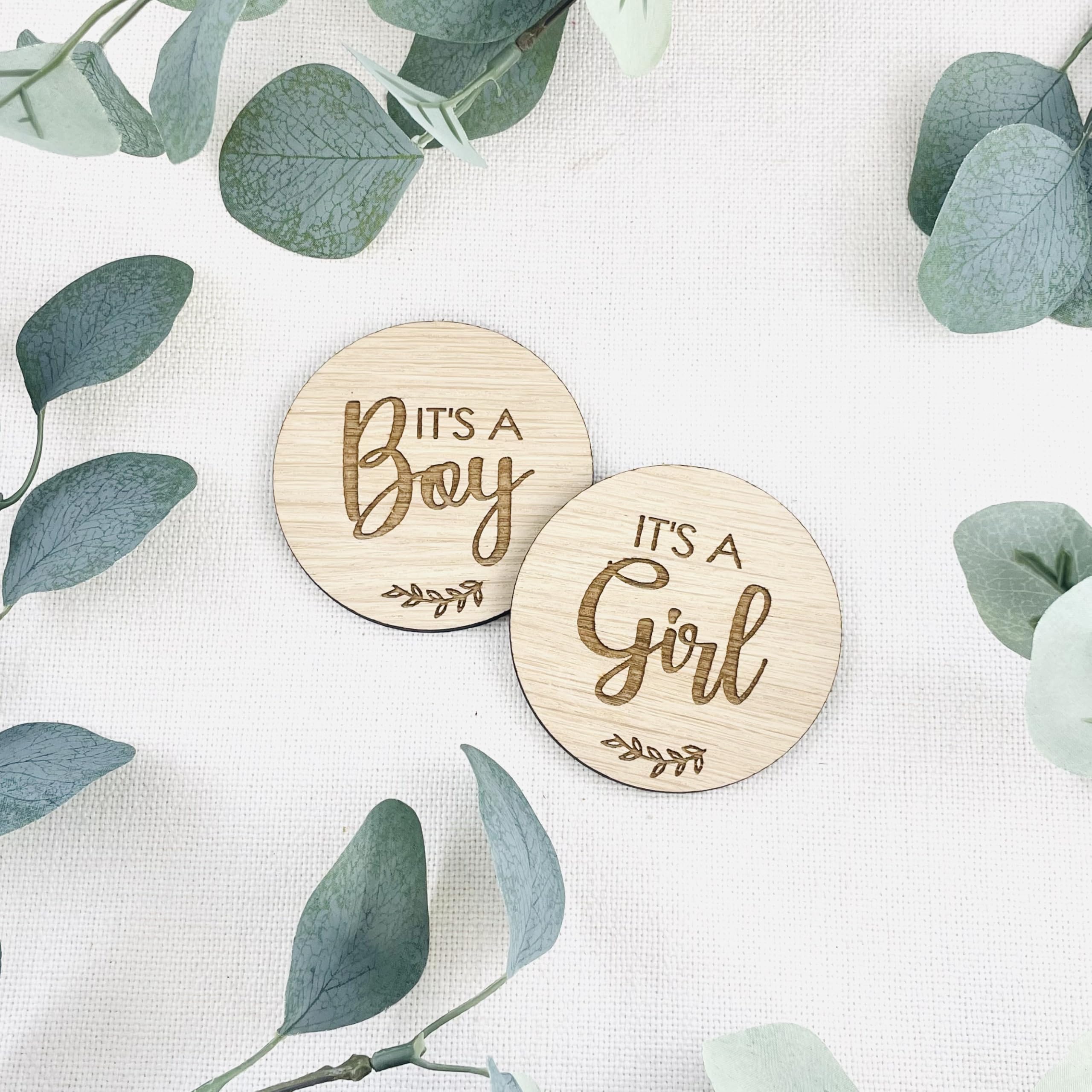 My Pretty Little Gifts It's a Girl and It's a Boy Lot de 2 disques en bois pour révéler le sexe de la grossesse, annonce de bébé, chêne, 80 mm