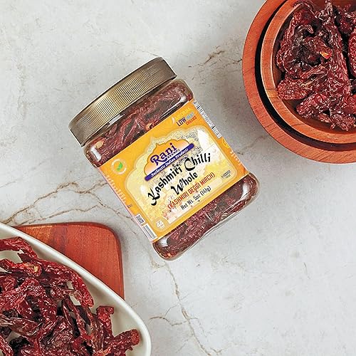 Miniatura 5 de Rani Kashmiri - Chile entero (Deggi Mirch, bajo calor), tarro PET de 5 onzas (4.97 oz)  Natural  Sin sal  Vegano  Sin colores  Apto para gluten  Sin