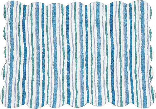 Miniatura 4 de C&F Home Turtle Bay - Juego de 6 manteles individuales rectangulares acolchados y reversibles, color blanco, azul, verde azulado, playa, costero,