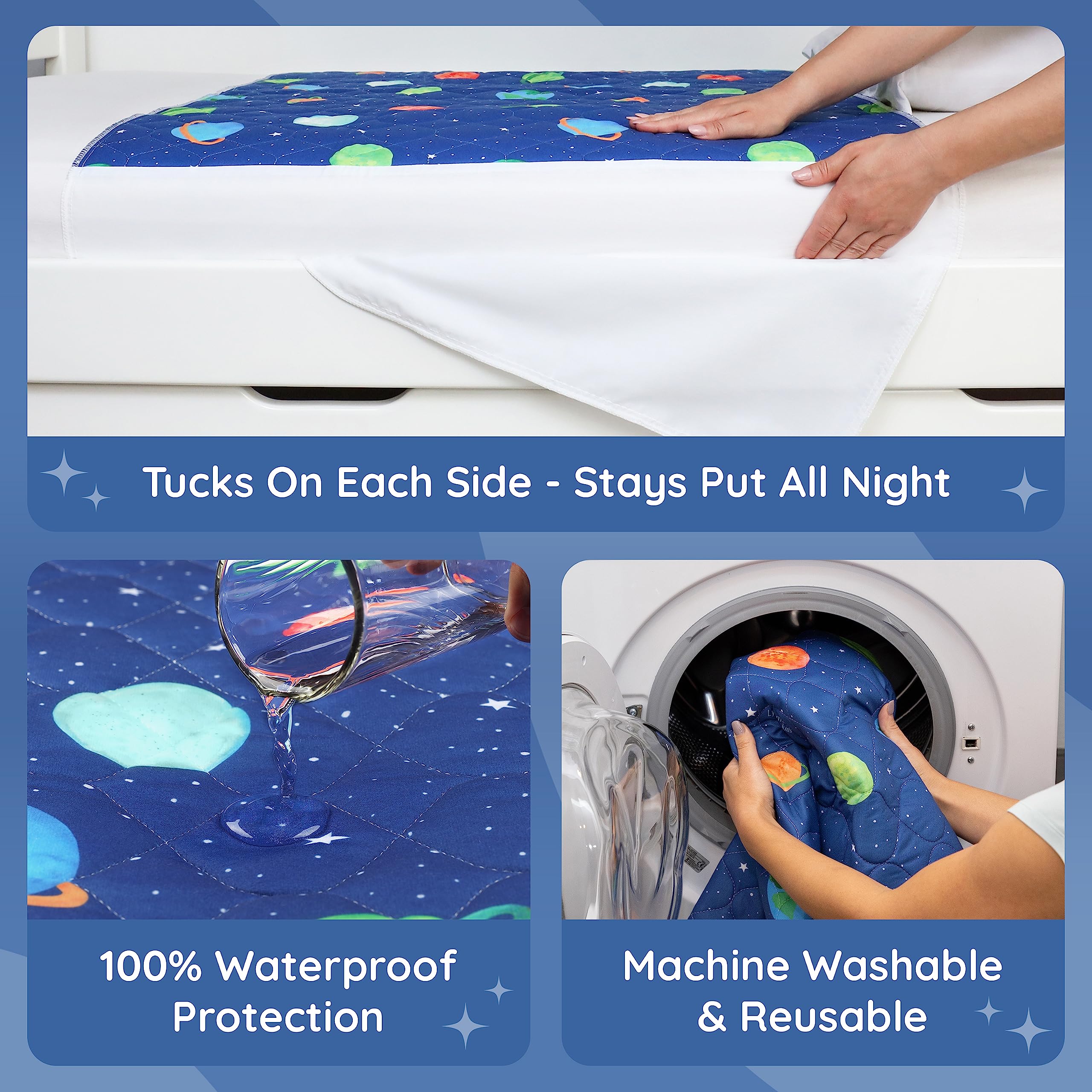 Lynmark Almohadillas de cama de entrenamiento para niños pequeños con solapas plegables, suave, impermeable, protector de orina para niños, multicapa antideslizante, lavable, absorbe hasta 2 L, 90 x